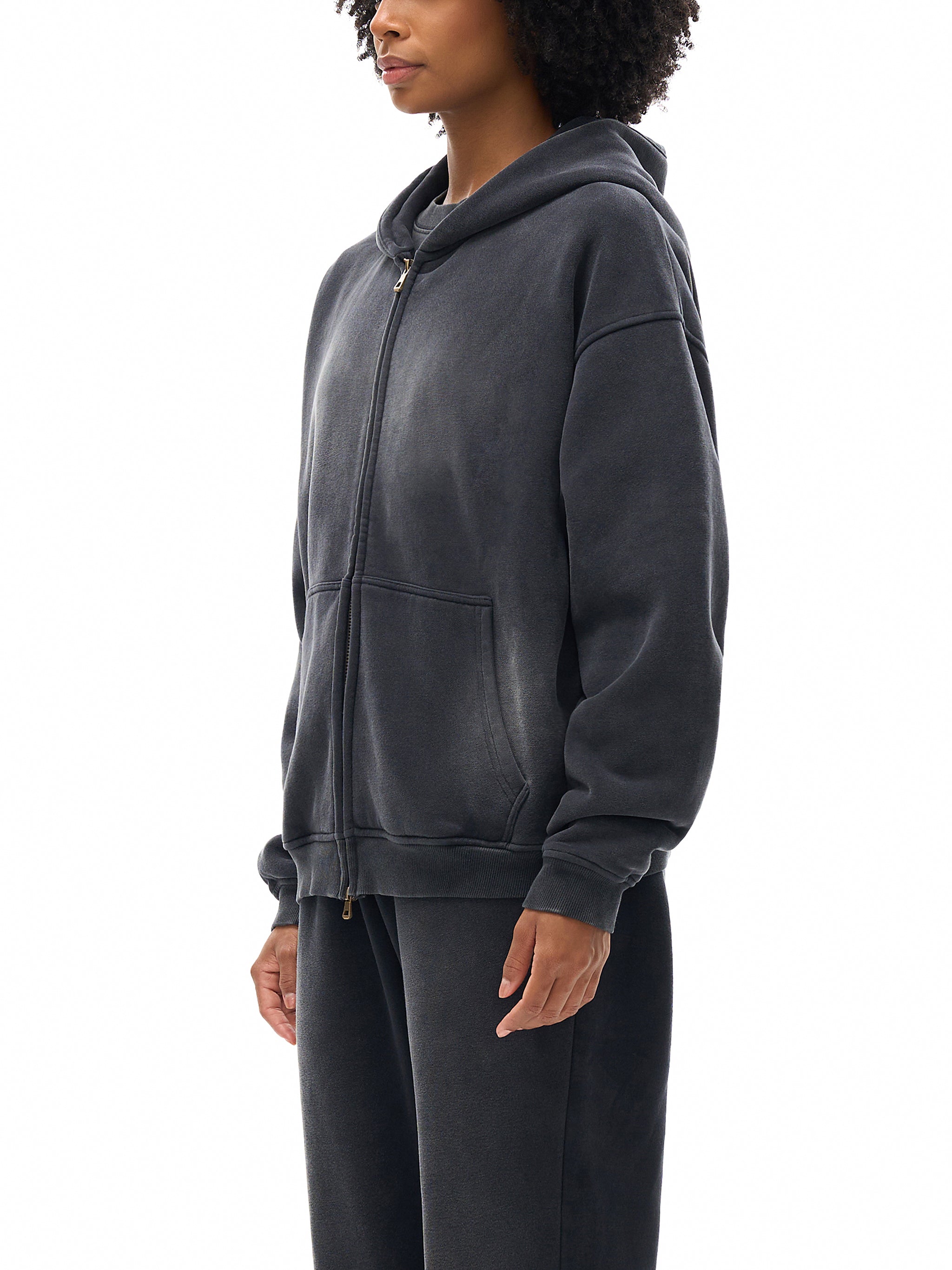 Unisex Vintage Sunfade Two-Way Zip Boxy Fleece Hoodie – Oversized Heavyweight Hoodie