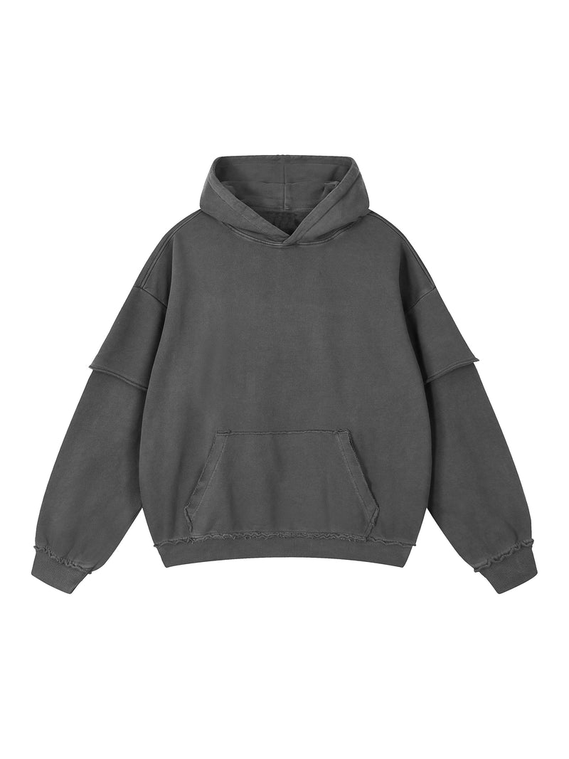 Snow Washed Raw Edge Double Layered Hoodie