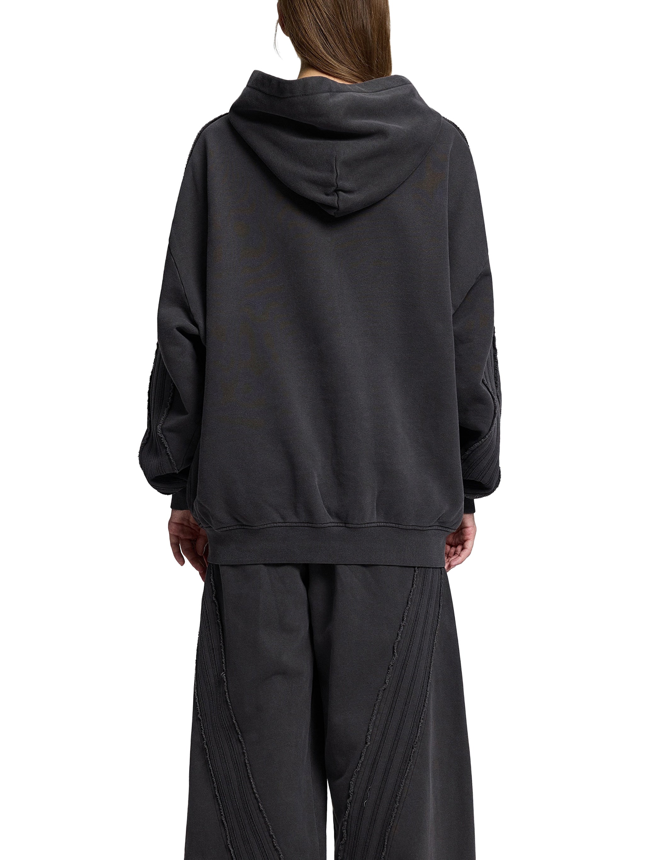 Snow Washed Tape Raw Edge Zip Hoodie