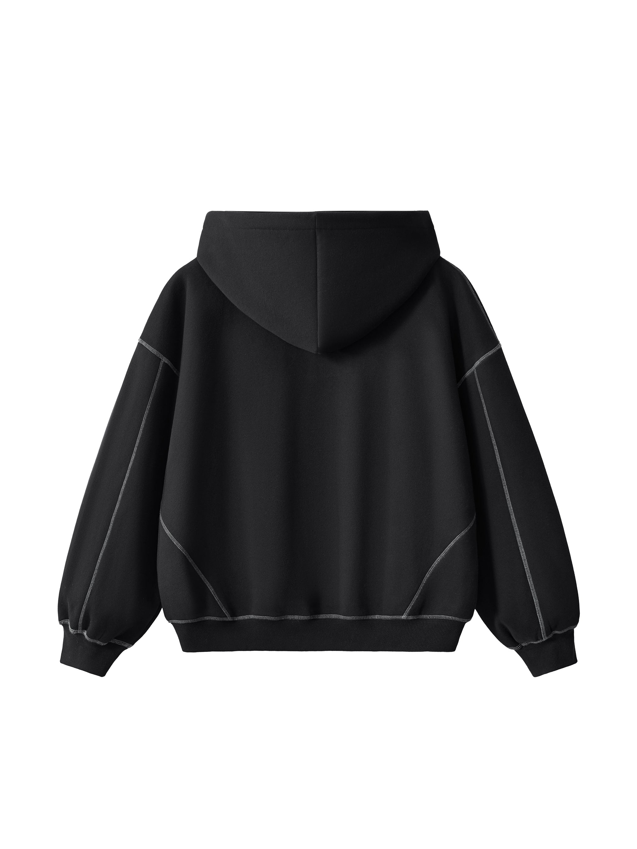 Contrast-Stitched Boxy Fleece Hoodie