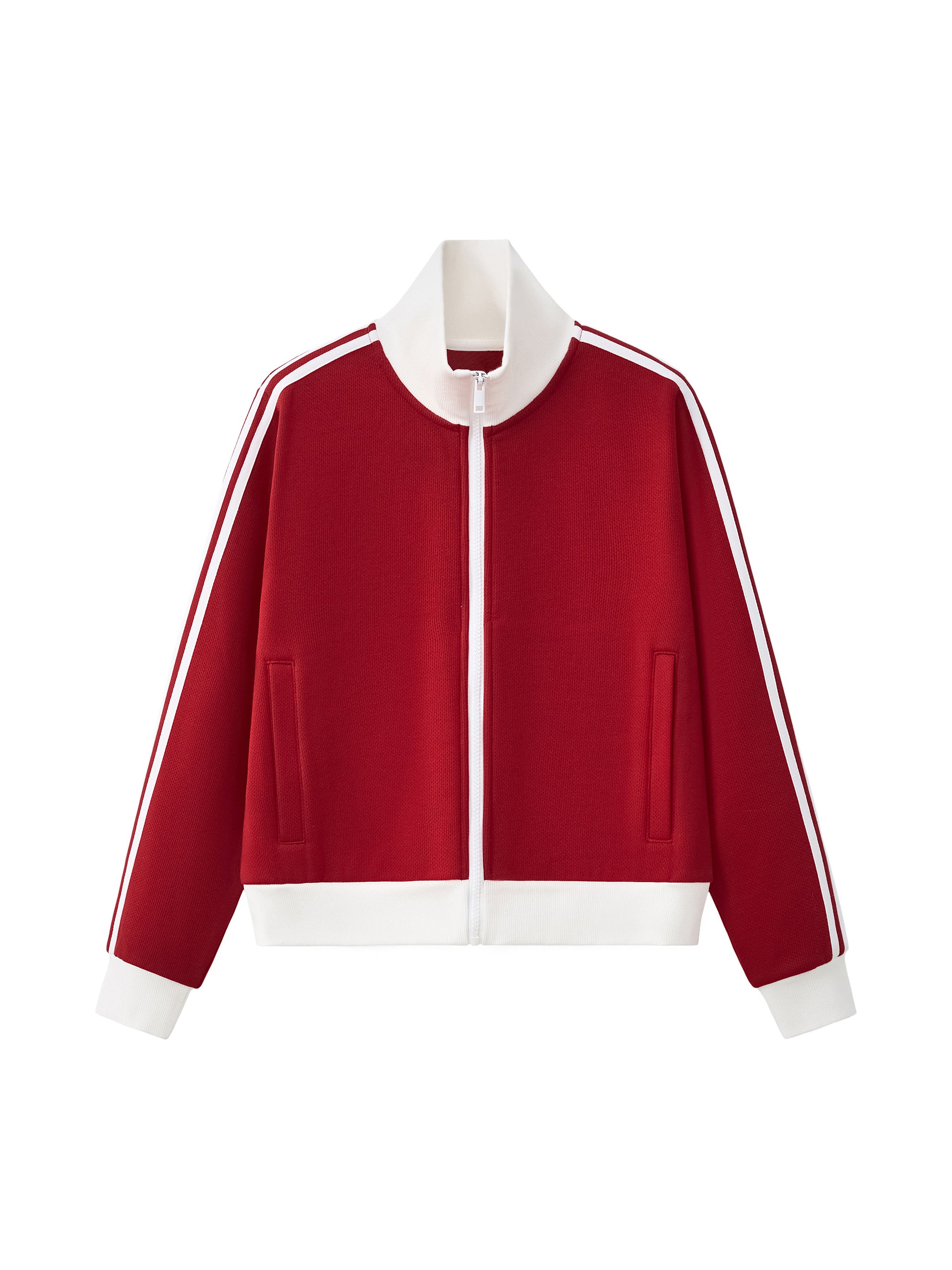 Cropped Fleece Track Jacket with Contrast Side Stripes