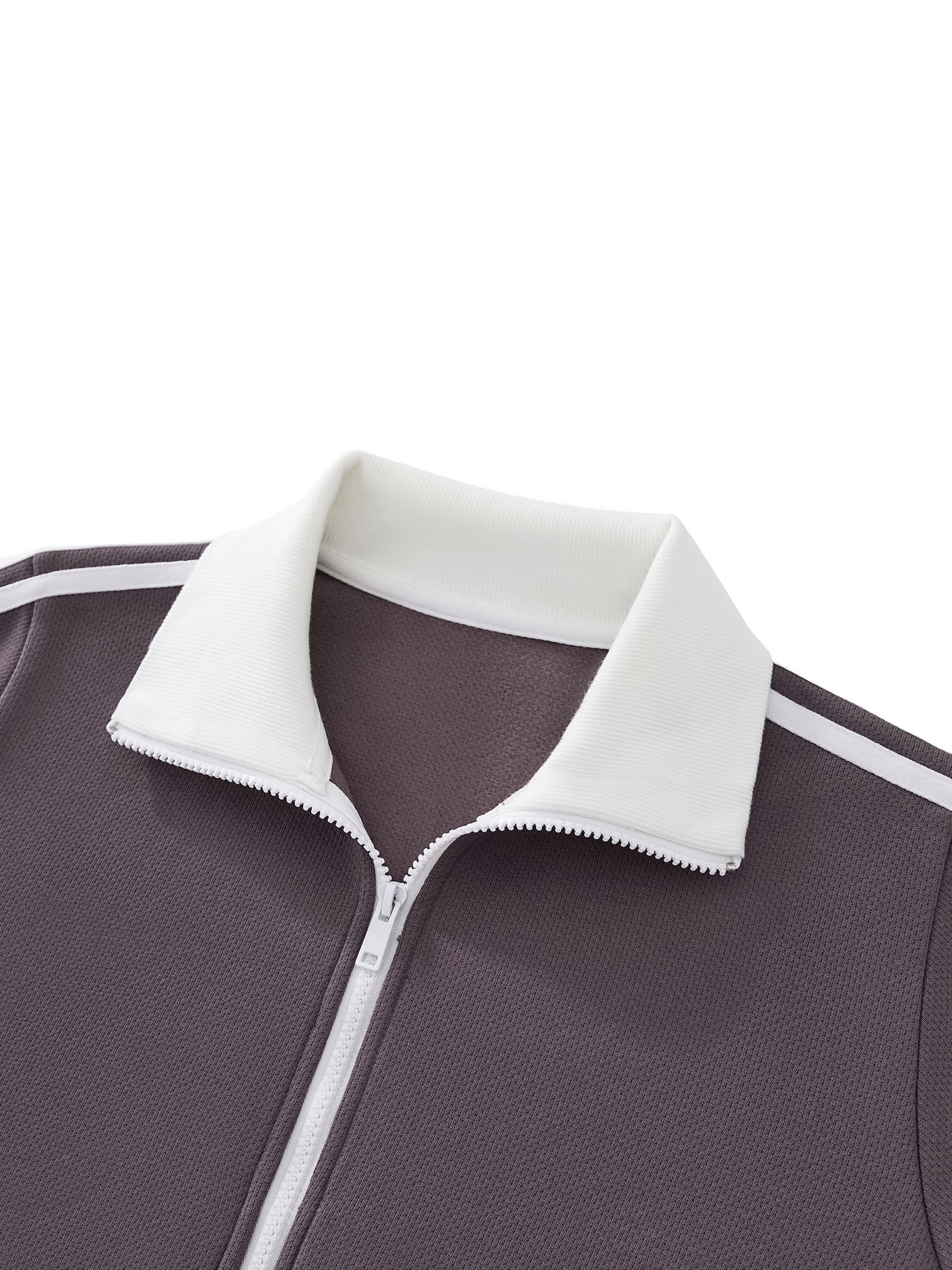 Cropped Fleece Track Jacket with Contrast Side Stripes
