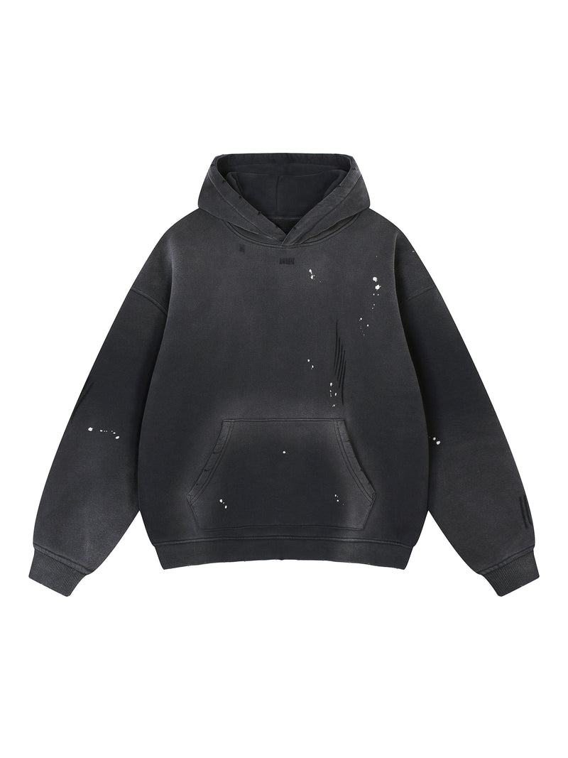 Vintage Washed Frayed Fleece Hoodie