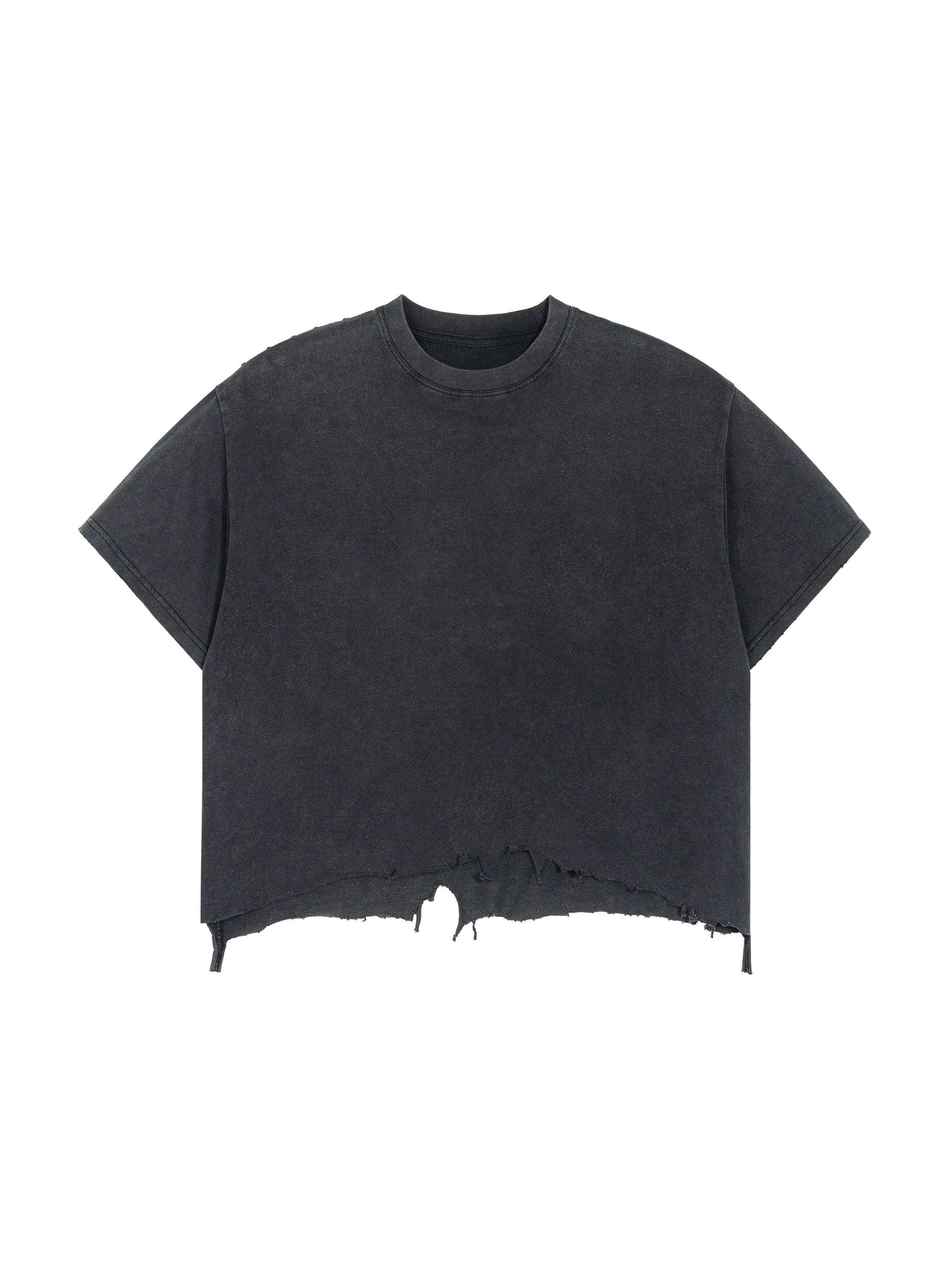 Unisex Vintage Wash Distressed Hem T-Shirt – Oversized Boxy Retro Streetwear Tee