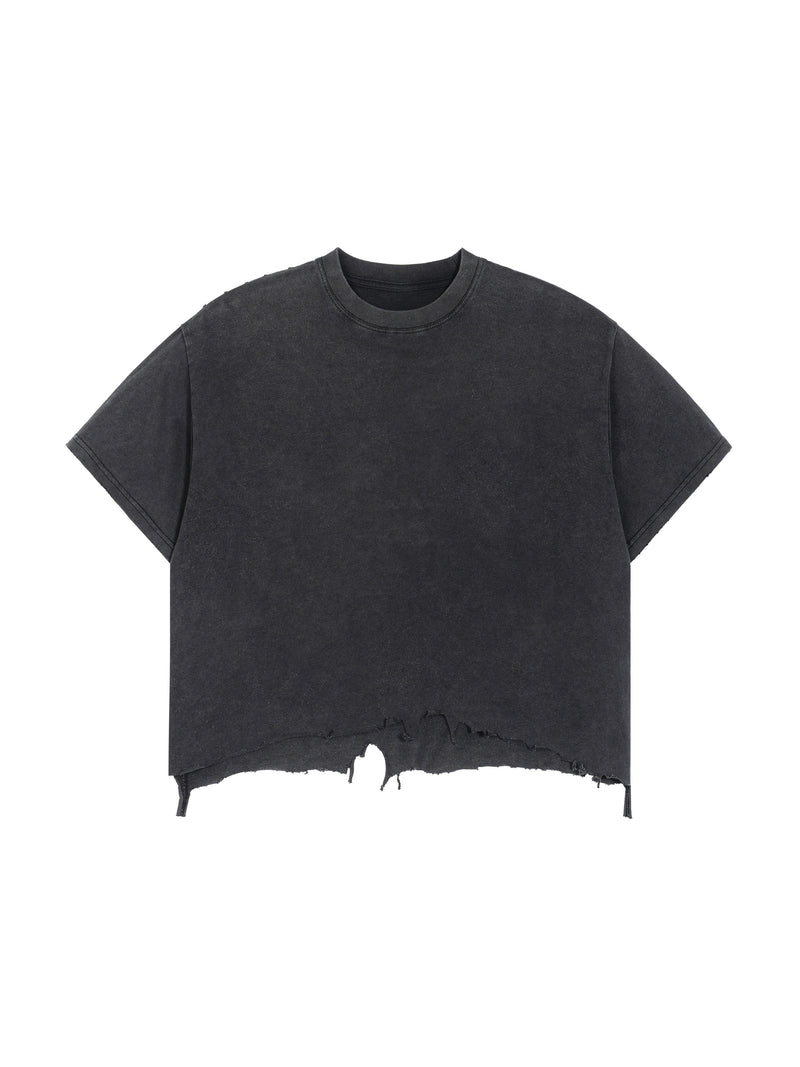 Unisex Vintage Wash Distressed Hem T-Shirt – Oversized Boxy Retro Streetwear Tee