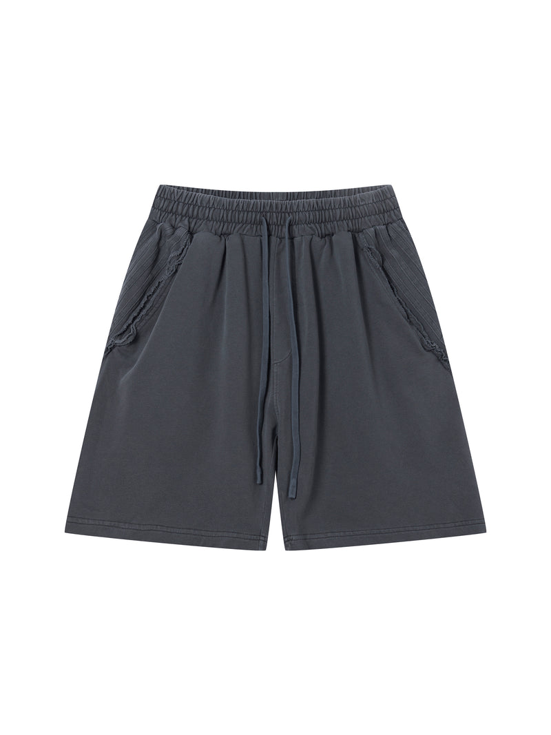 Unisex Vintage Wash Raw Edge Shorts featuring a premium vintage wash finish, raw edge hem, oversized relaxed fit, breathable fabric, and modern U.S. streetwear styling by MYN2O.