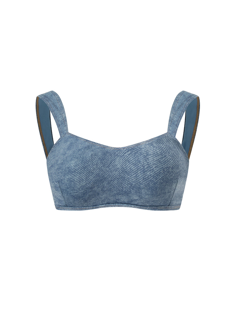 Women's Faux Denim Sports Bra – Medium Support Stretch Active Bra