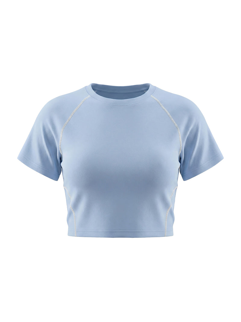 Women's Contrast Stitch Raglan Crop T-Shirt – Slim Fit Retro Crop Top