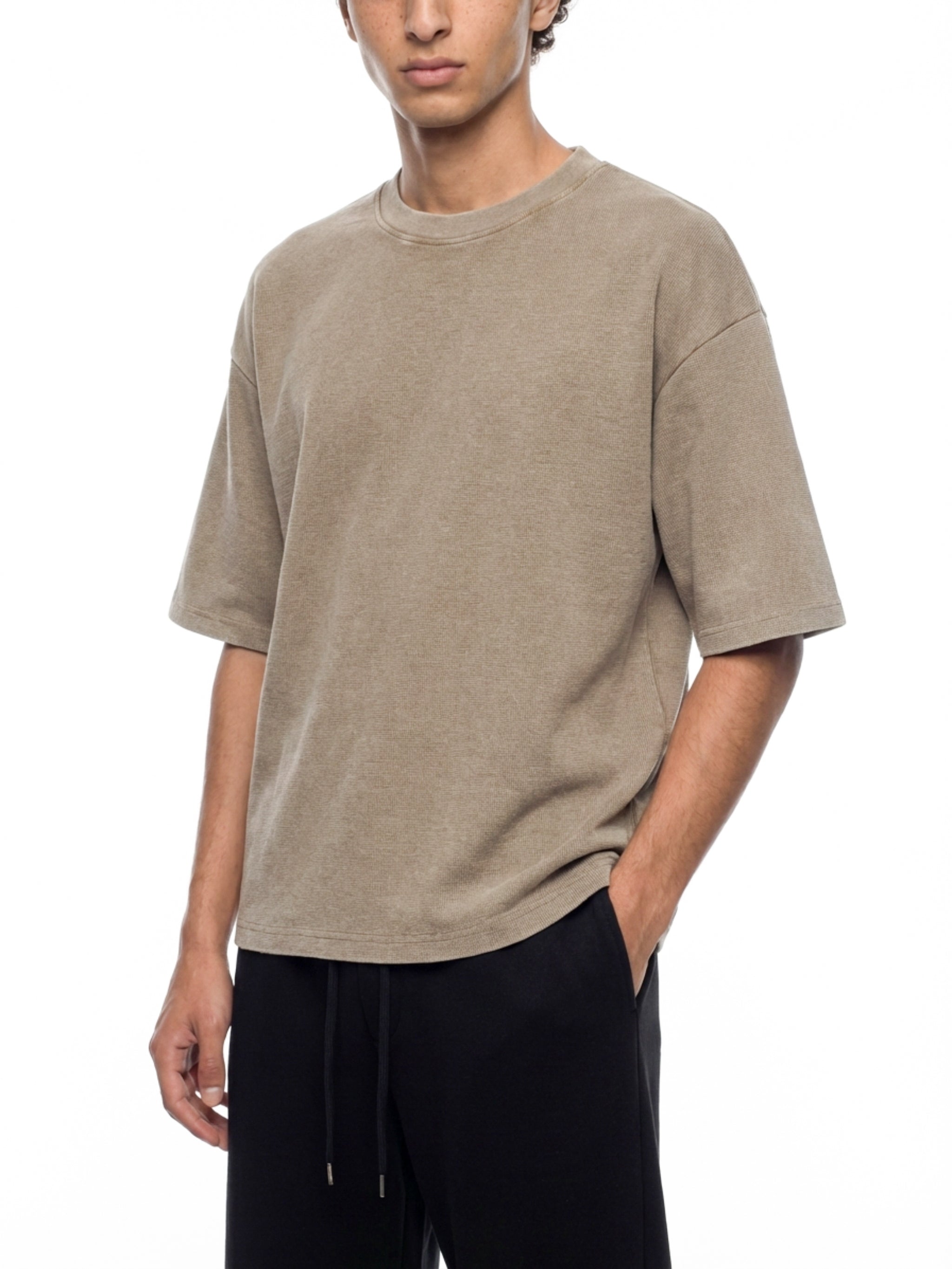 Unisex Mineral Wash Waffle Boxy T-Shirt – Oversized Textured Streetwear Tee