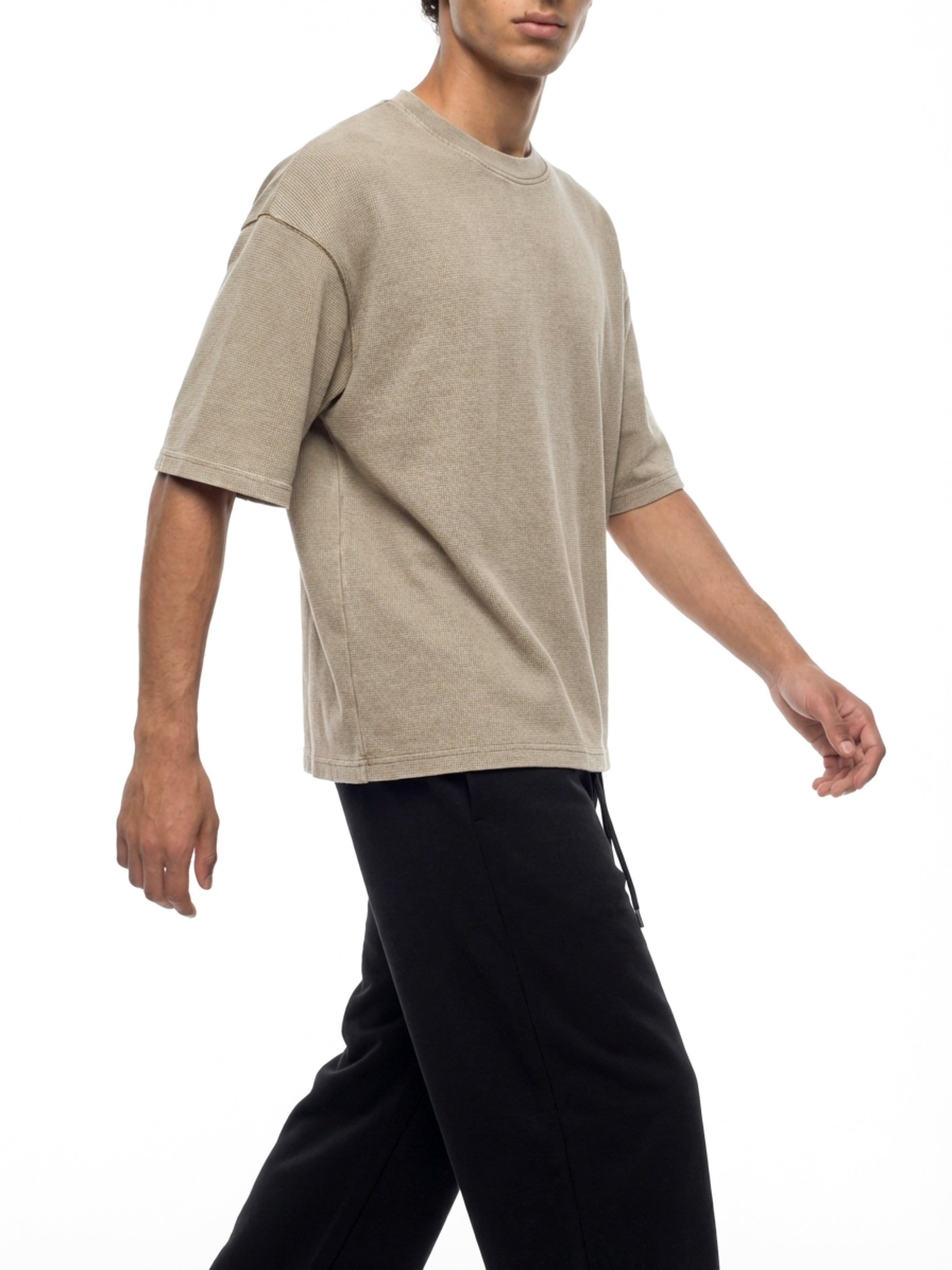 Unisex Mineral Wash Waffle Boxy T-Shirt – Oversized Textured Streetwear Tee