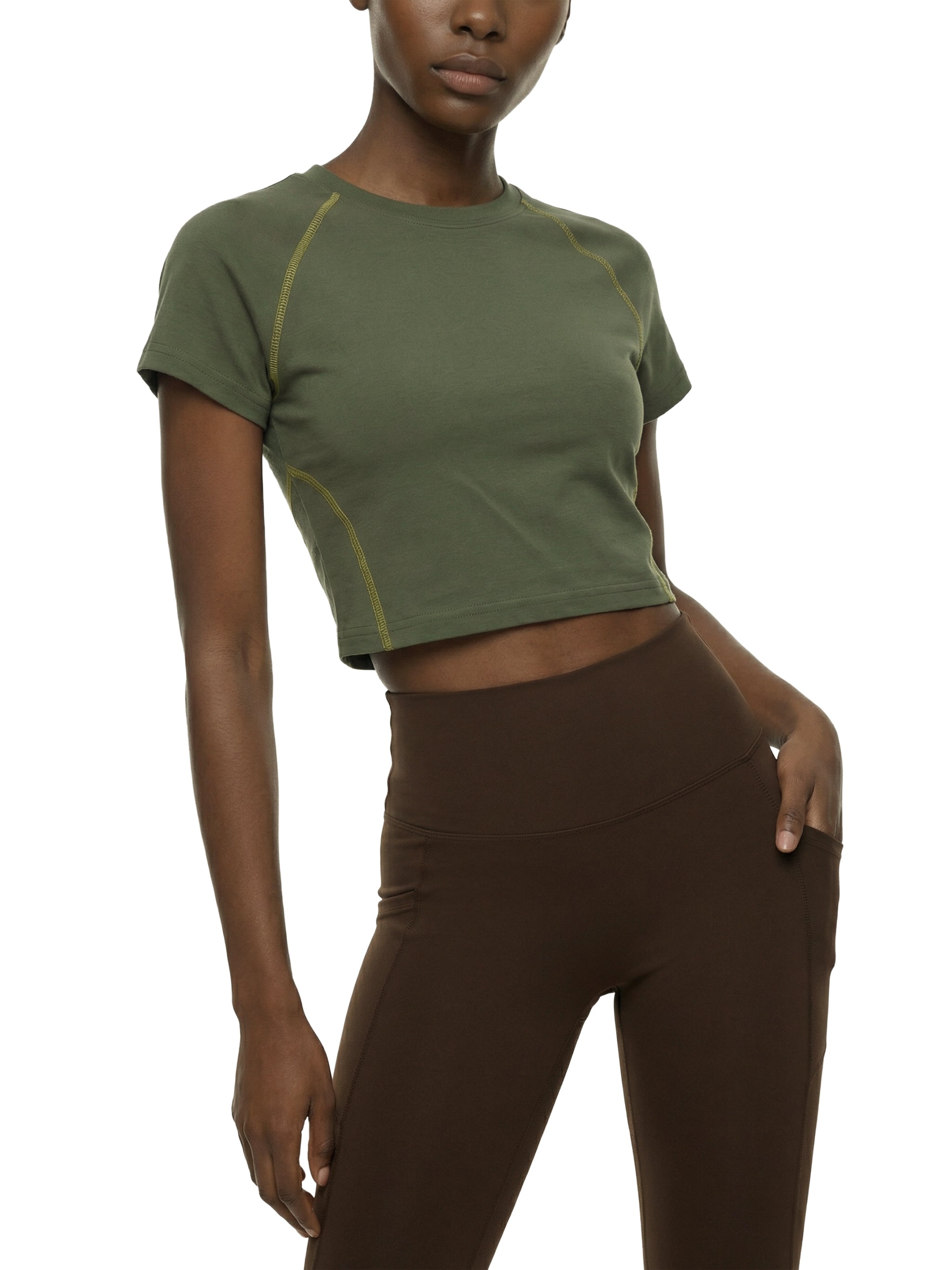 Women's Contrast Stitch Raglan Crop T-Shirt – Slim Fit Retro Crop Top