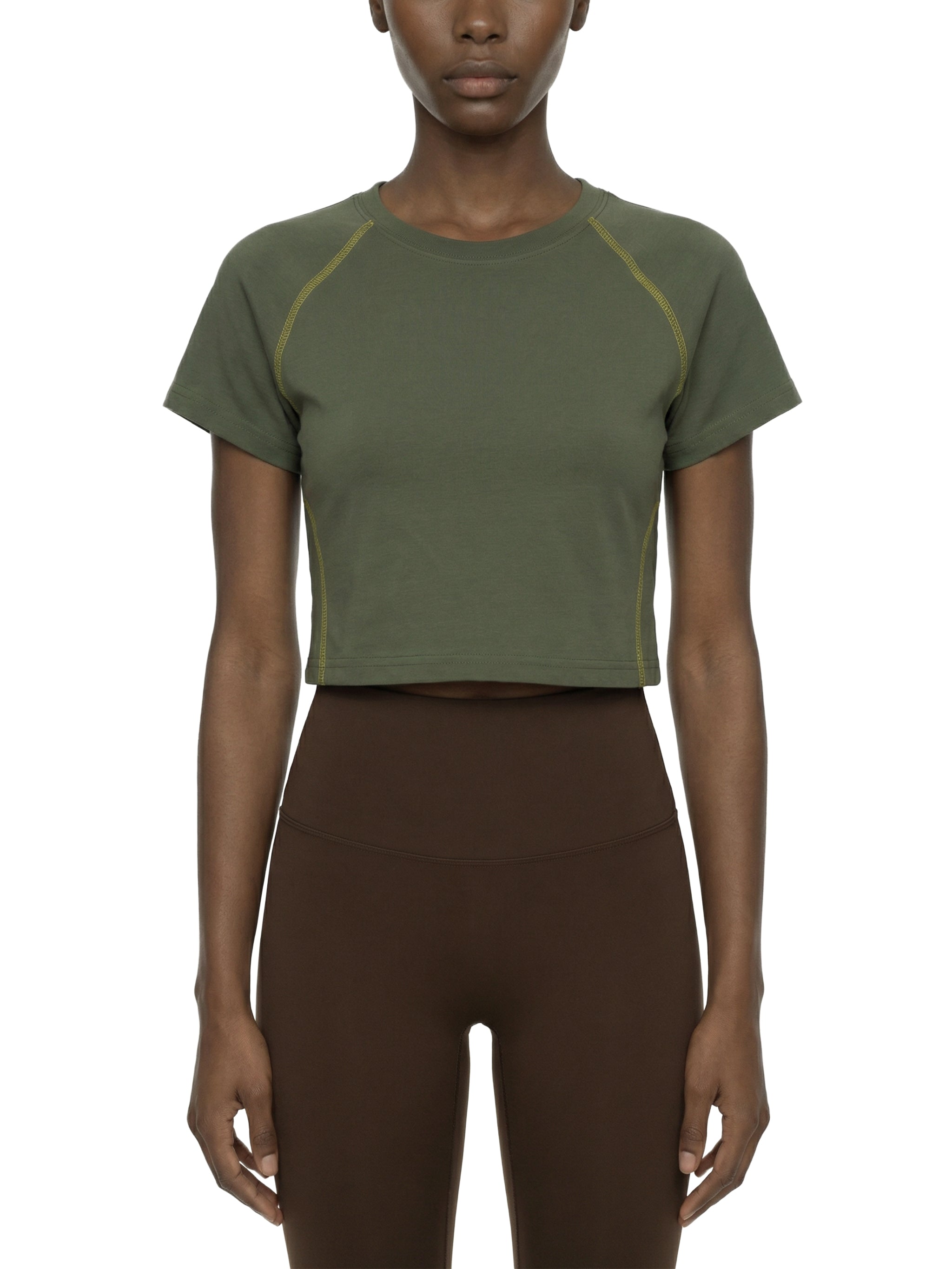 Women's Contrast Stitch Raglan Crop T-Shirt – Slim Fit Retro Crop Top