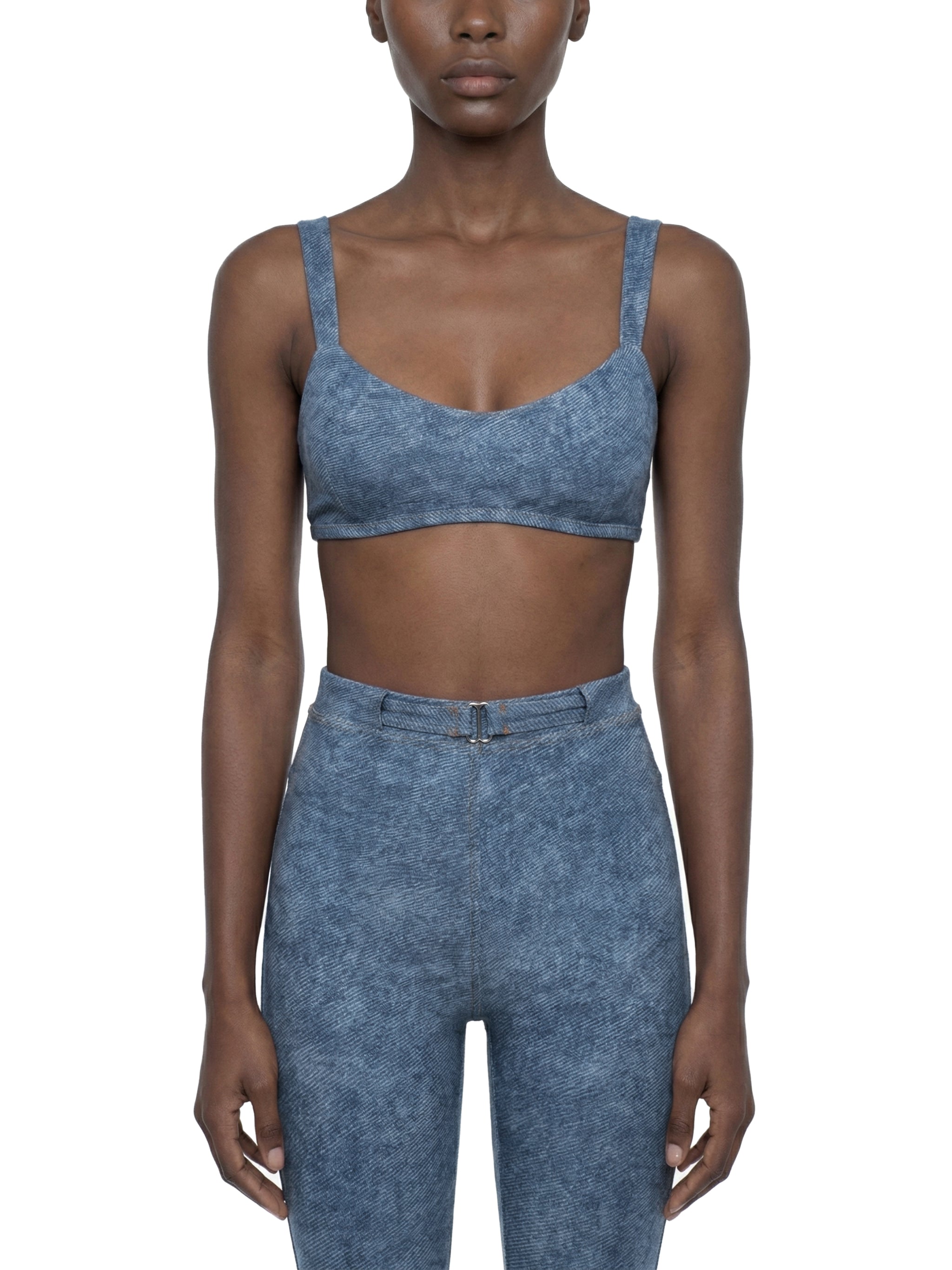 Women's Faux Denim Sports Bra – Medium Support Stretch Active Bra