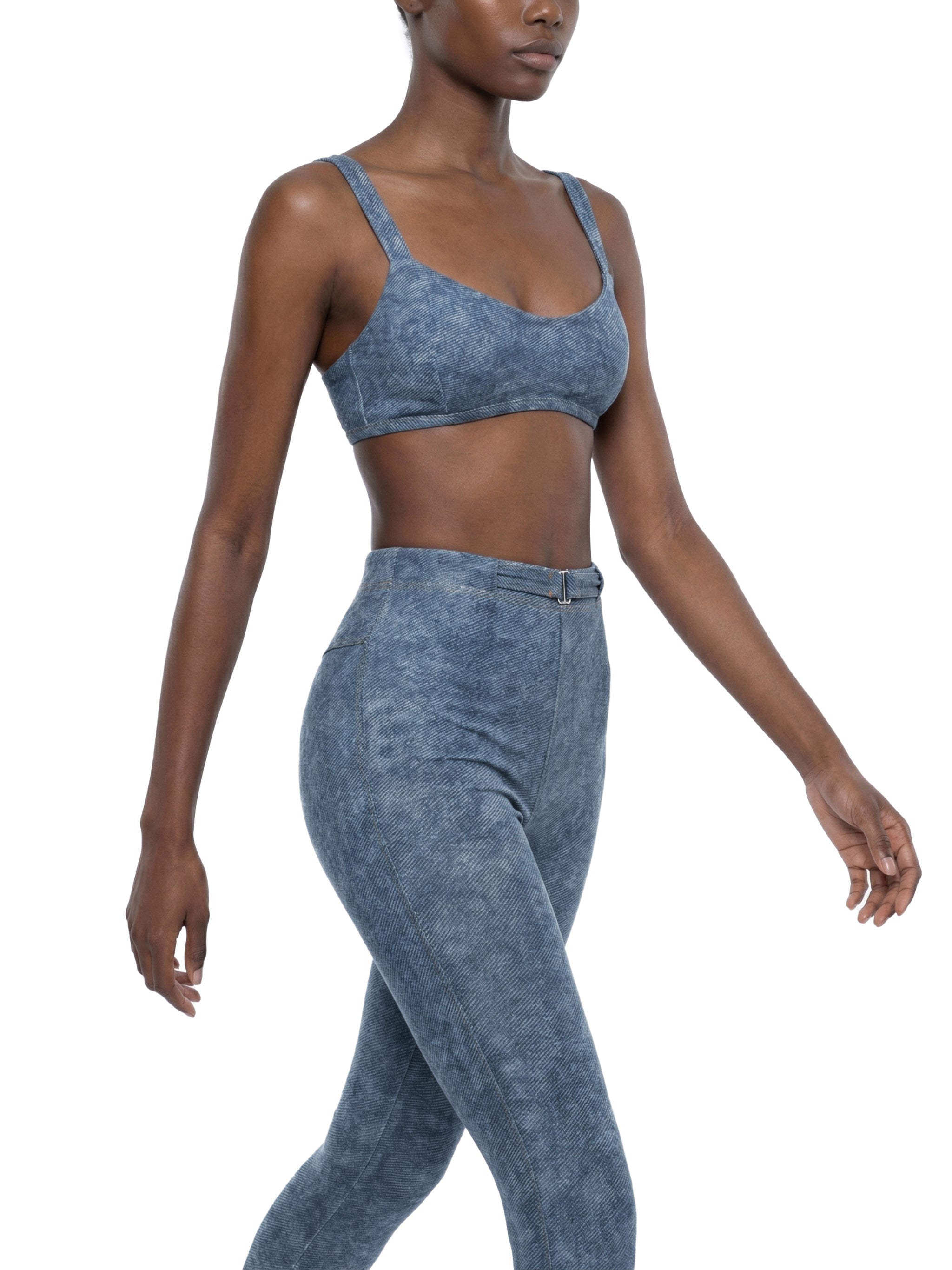 Women's Faux Denim Sports Bra – Medium Support Stretch Active Bra