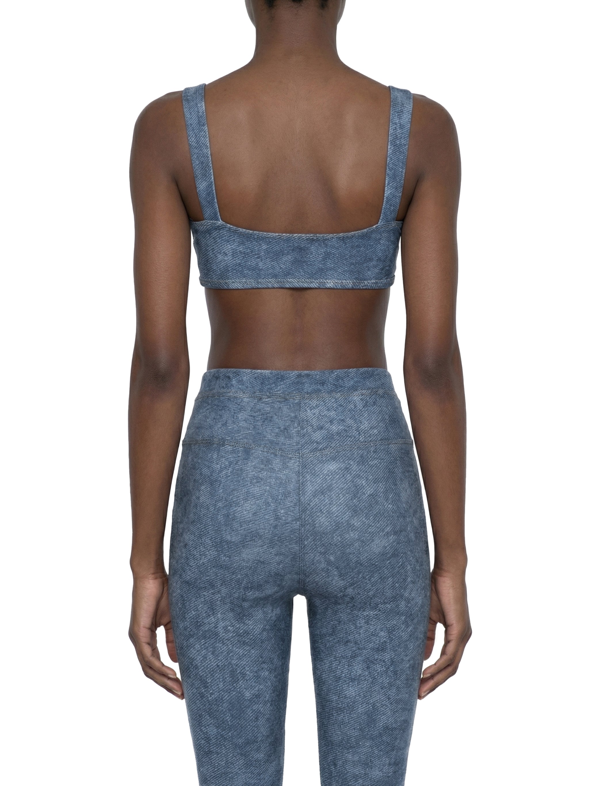 Women's Faux Denim Sports Bra – Medium Support Stretch Active Bra