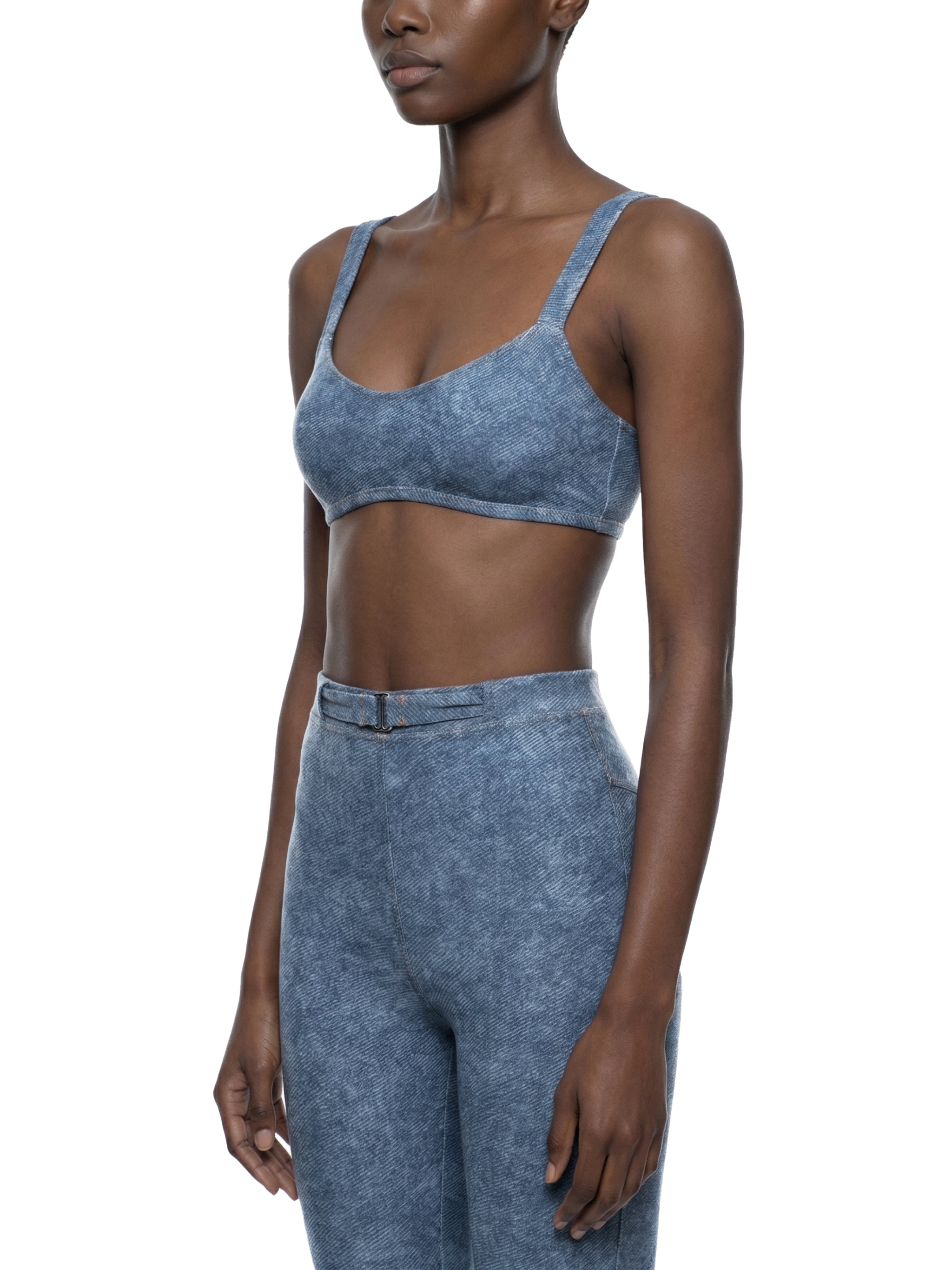 Women's Faux Denim Sports Bra – Medium Support Stretch Active Bra