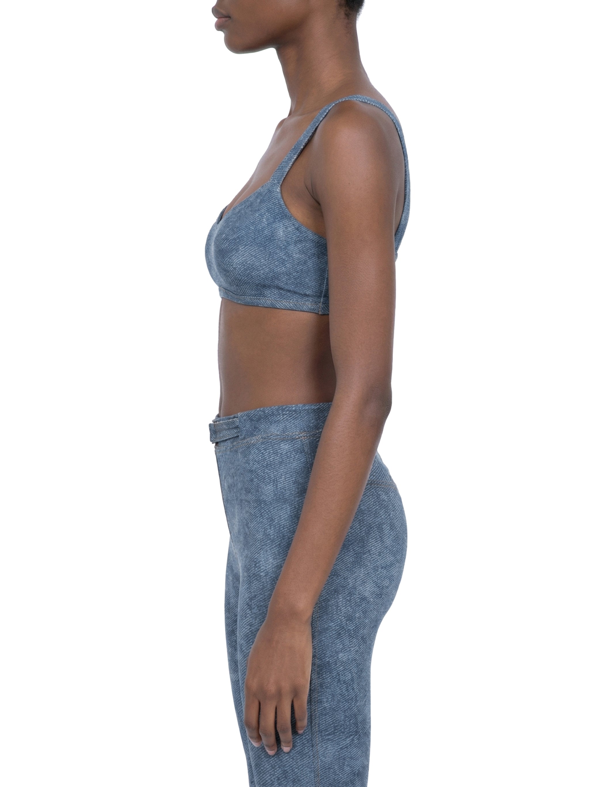 Women's Faux Denim Sports Bra – Medium Support Stretch Active Bra
