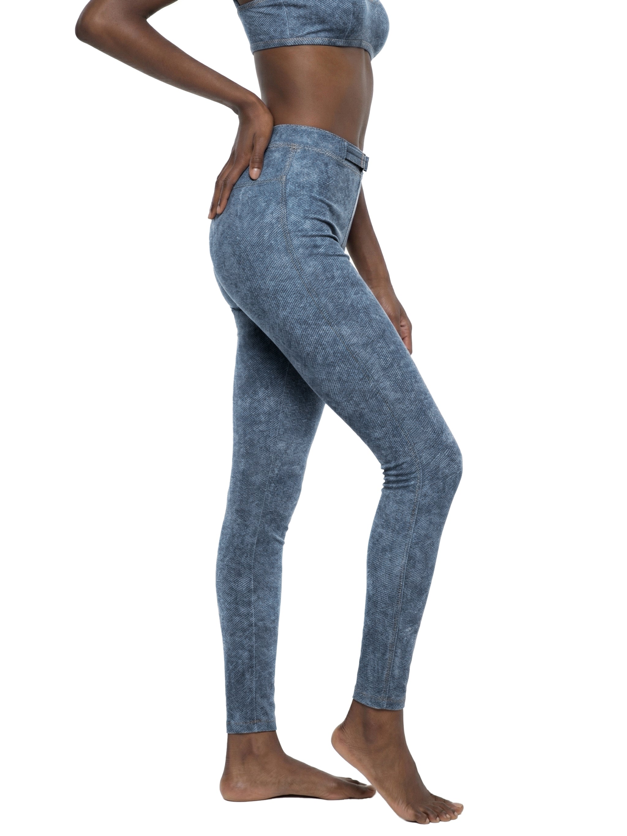 Women's Faux Denim Zip Fly Leggings – High-Waisted Stretch Jeggings