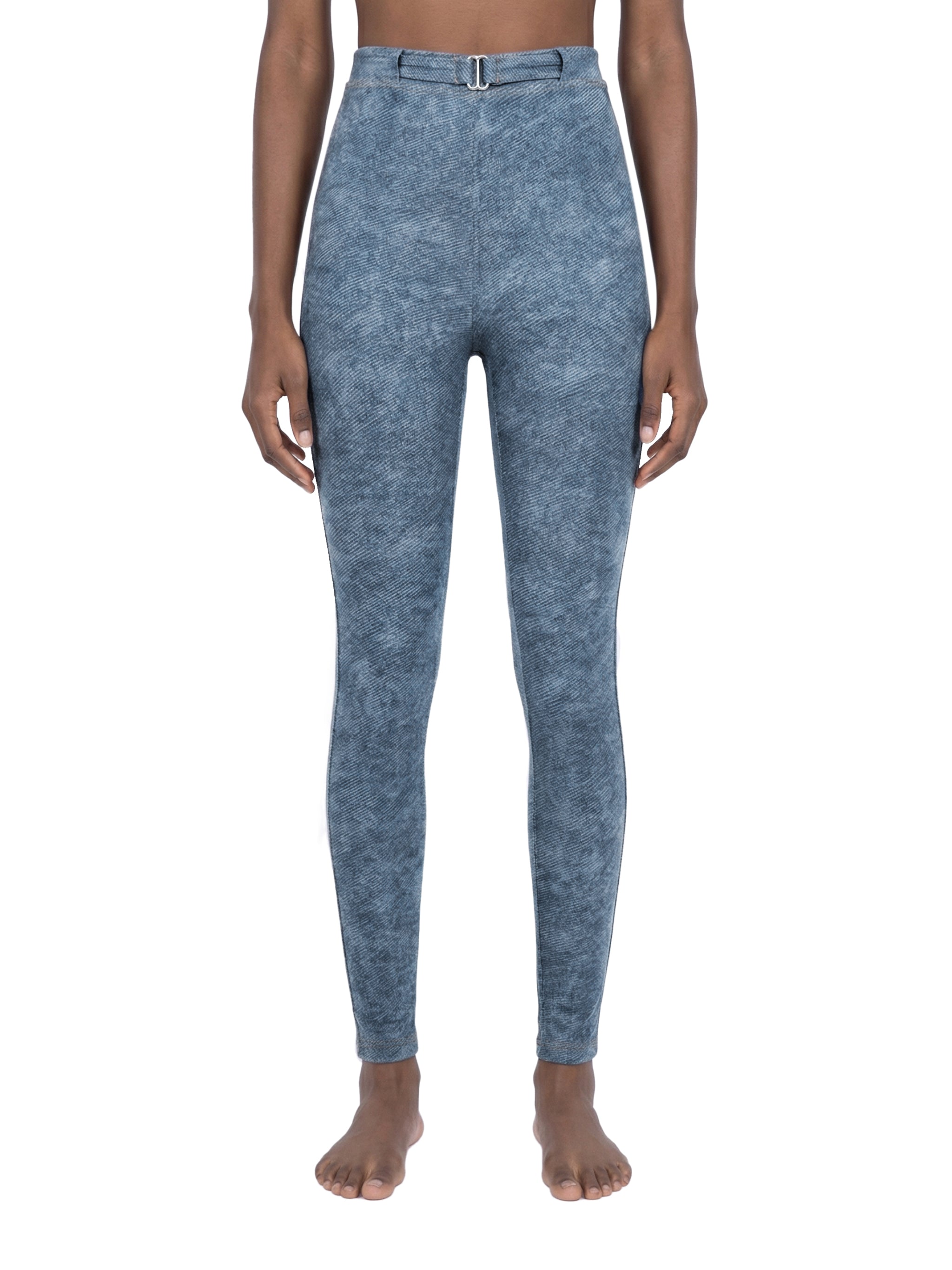 Women's Faux Denim Zip Fly Leggings – High-Waisted Stretch Jeggings