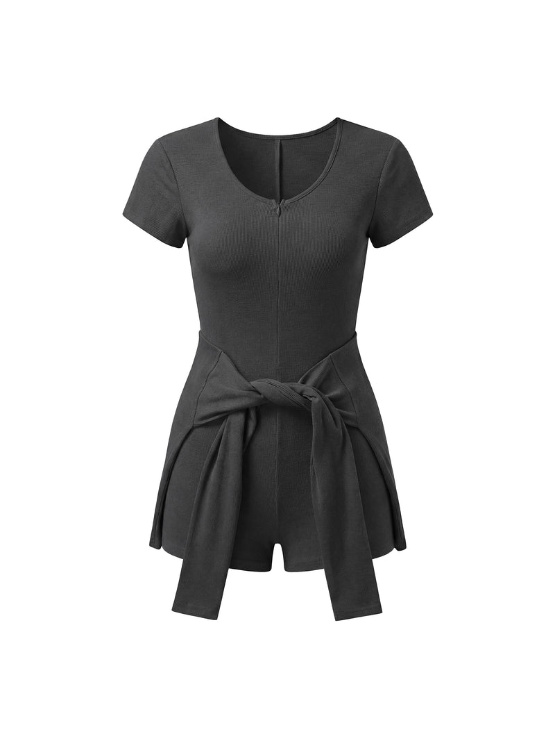 Women's Dual-Function Cape Tie-Waist Romper – Slim Fit Casual One-Piece Outfit