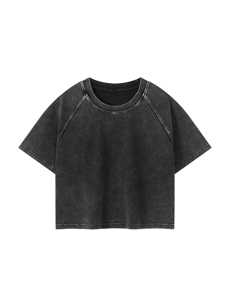 Women's Mineral Wash Raglan Crop T-Shirt – Vintage Slim Fit Streetwear Tee