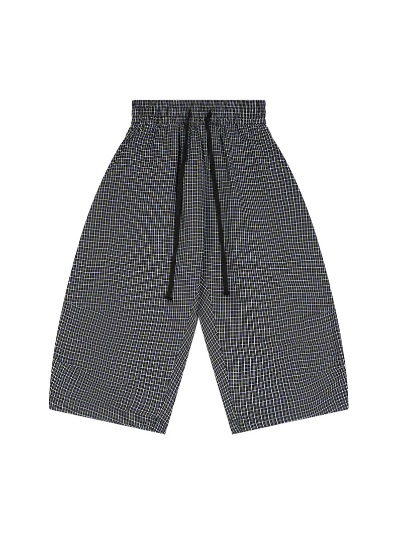 Unisex Plaid Loose Capri Shorts – Relaxed Streetwear Drawstring Shorts