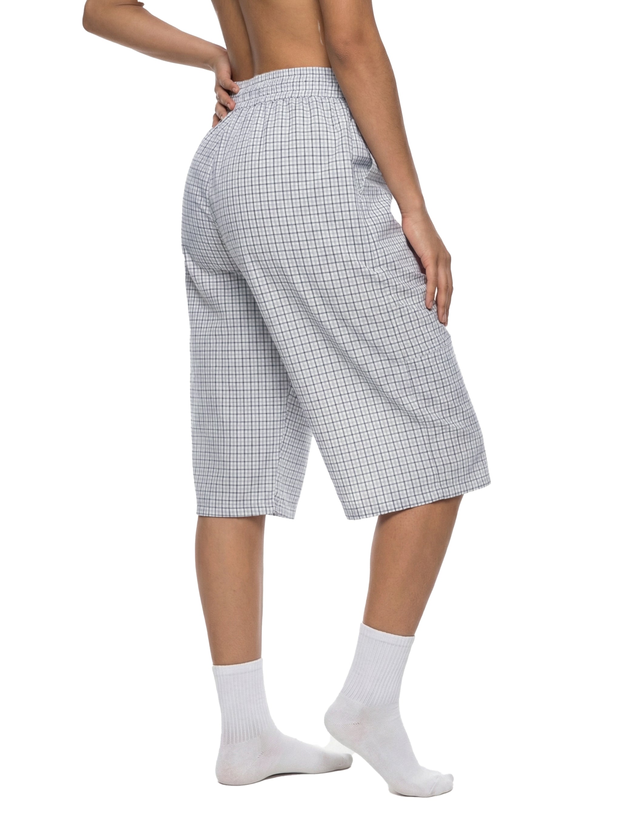 Unisex Plaid Loose Capri Shorts – Relaxed Streetwear Drawstring Shorts