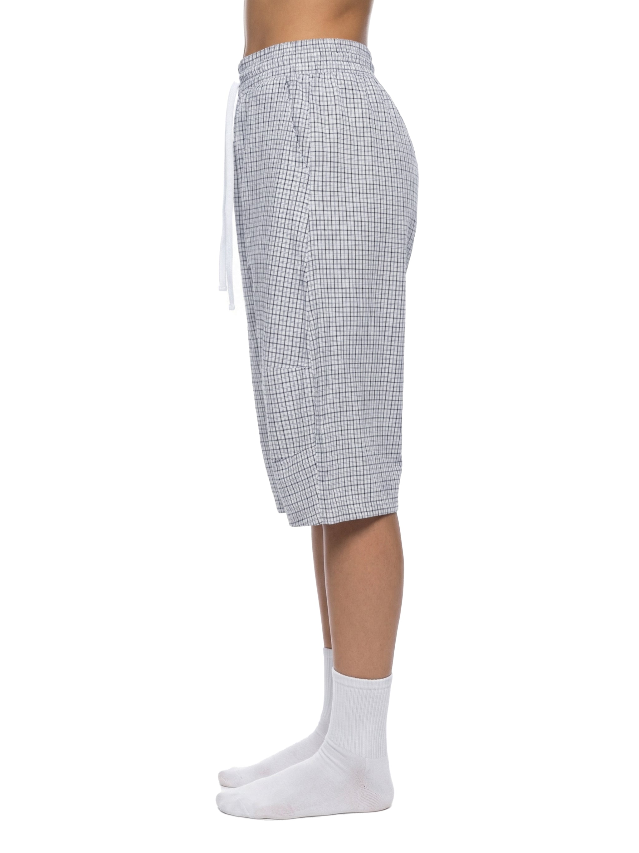Unisex Plaid Loose Capri Shorts – Relaxed Streetwear Drawstring Shorts