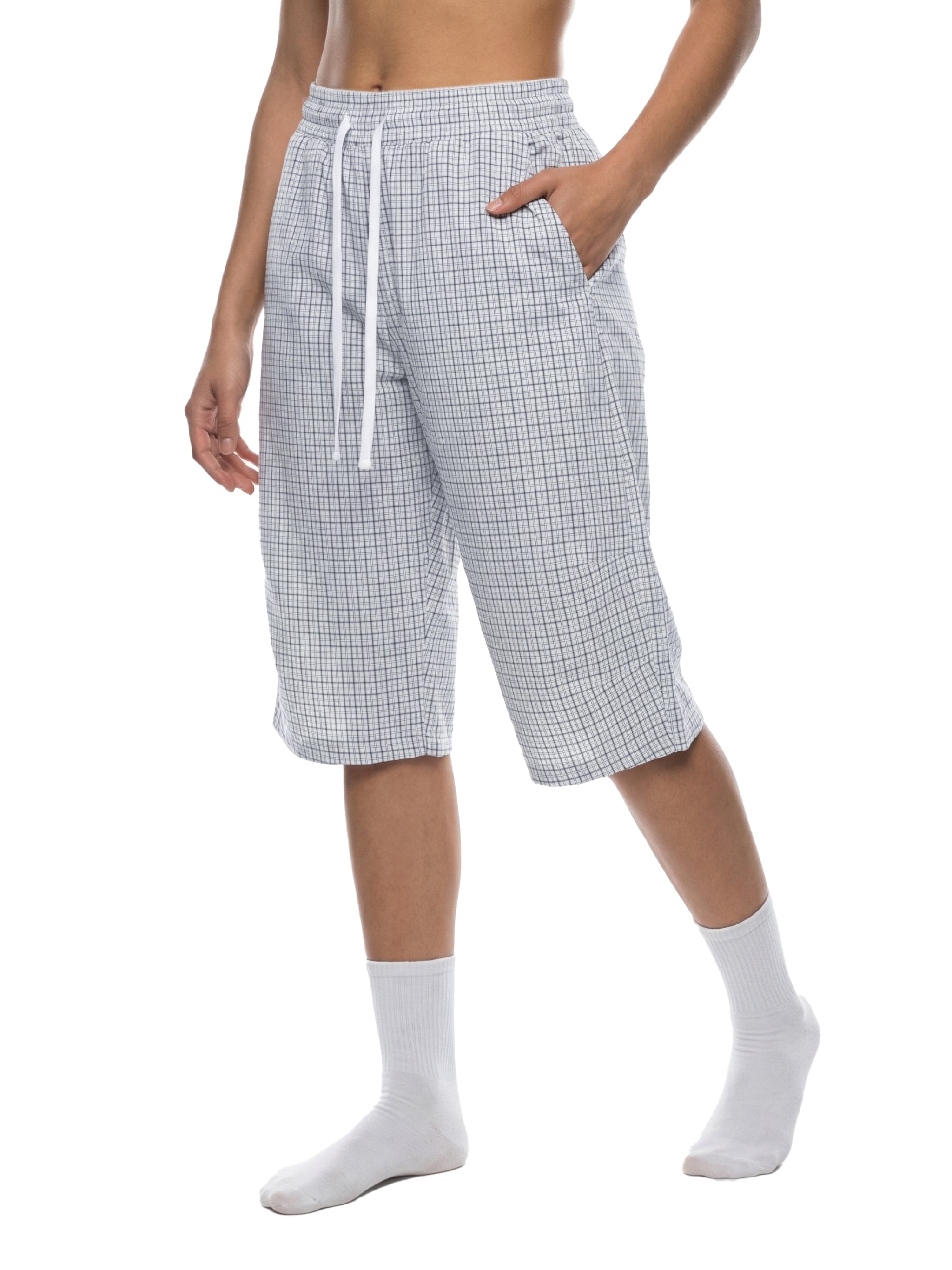 Unisex Plaid Loose Capri Shorts – Relaxed Streetwear Drawstring Shorts