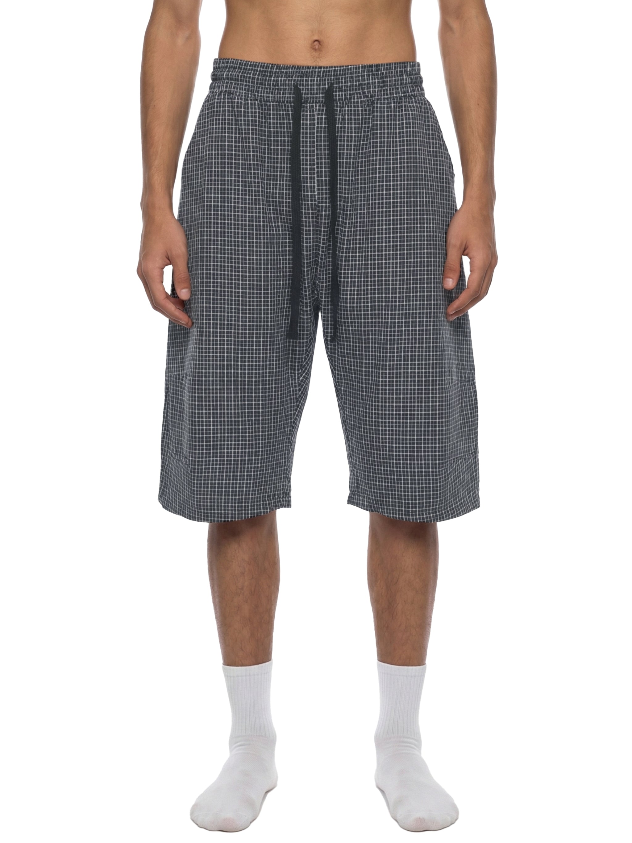 Unisex Plaid Loose Capri Shorts – Relaxed Streetwear Drawstring Shorts