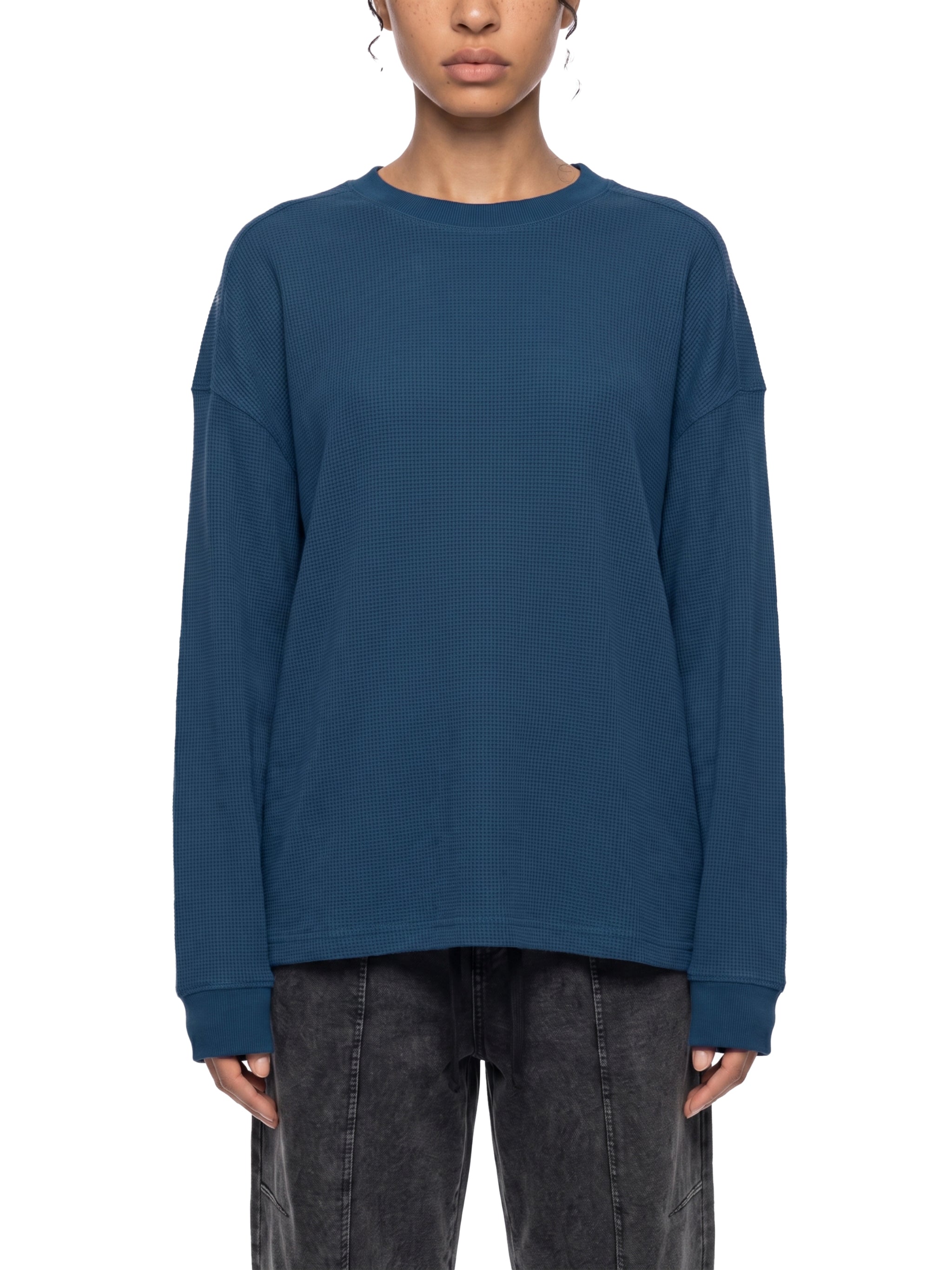 Unisex Waffle Boxy Long Sleeve T-Shirt – Oversized Textured Streetwear Tee