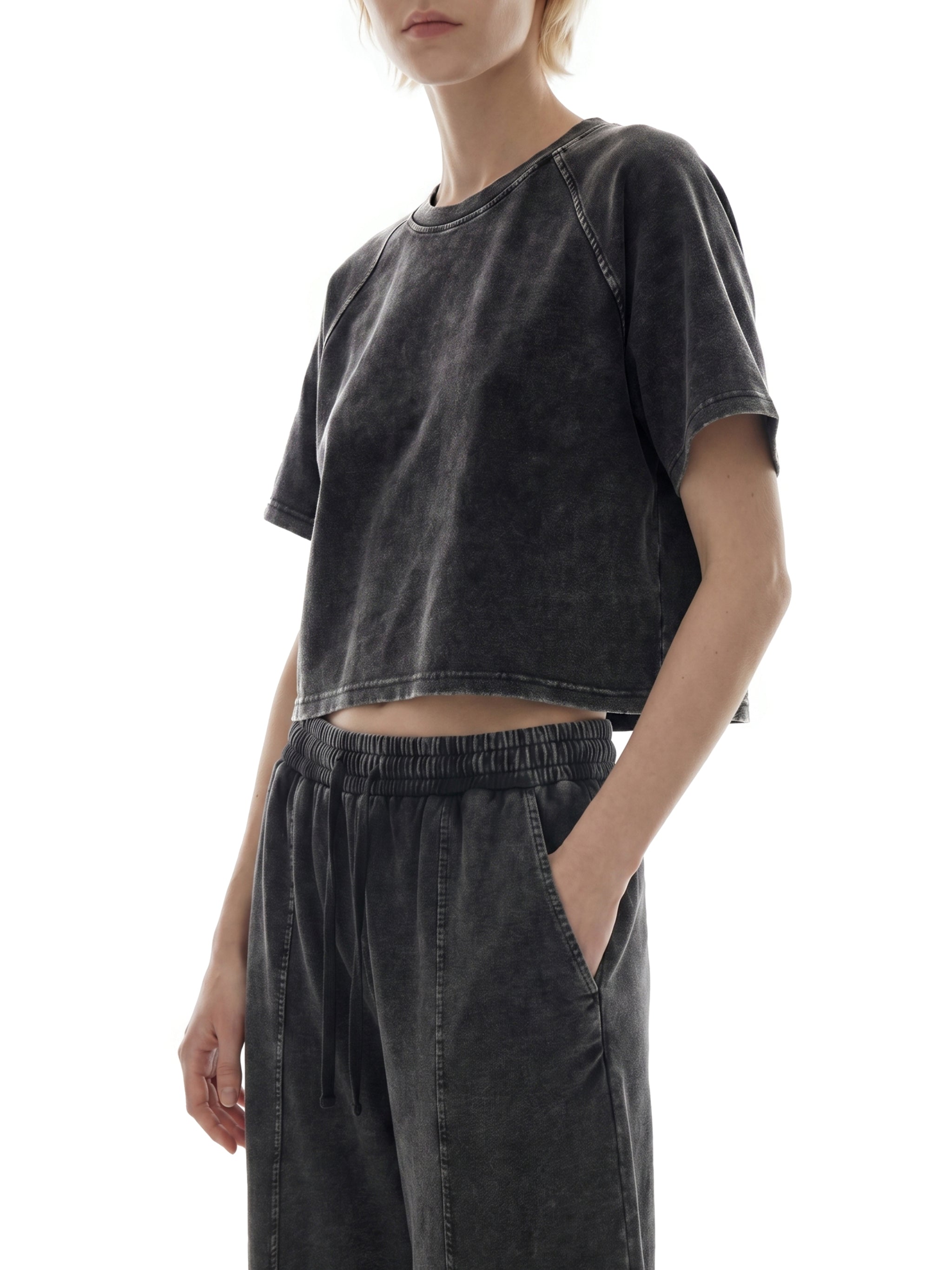 Women's Mineral Wash Raglan Crop T-Shirt – Vintage Slim Fit Streetwear Tee