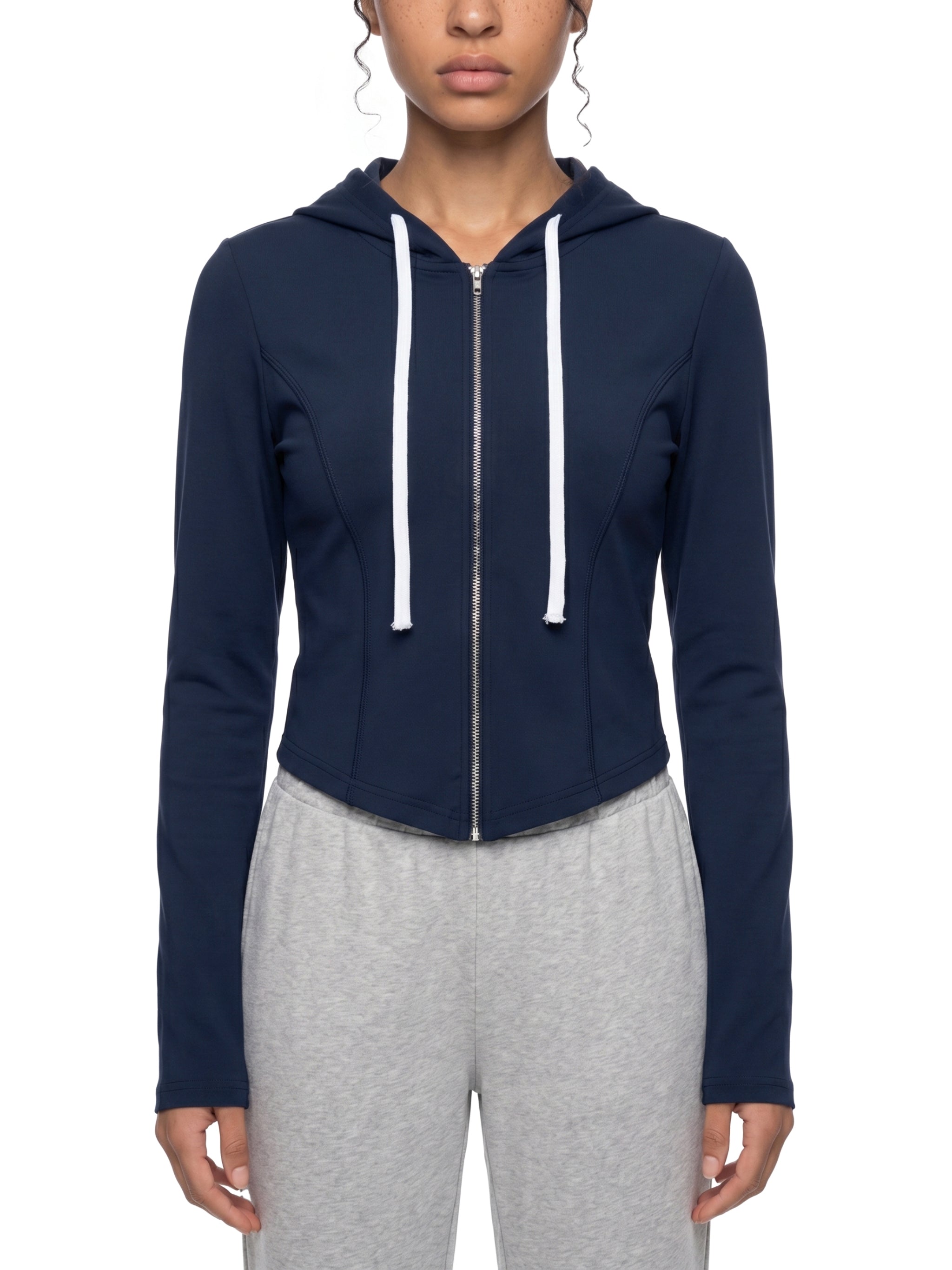Women's Slim Cropped Full-Zip Hoodie – Fitted Athleisure Sweatshirt