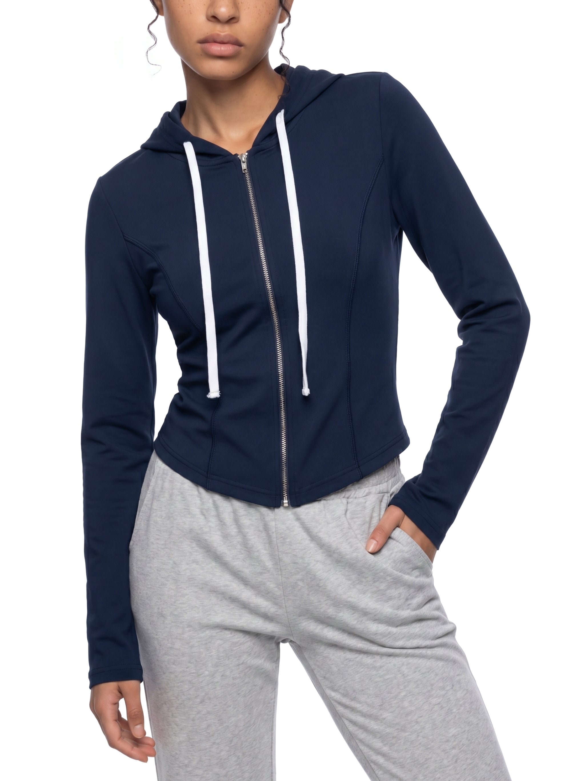 Women's Slim Cropped Full-Zip Hoodie – Fitted Athleisure Sweatshirt