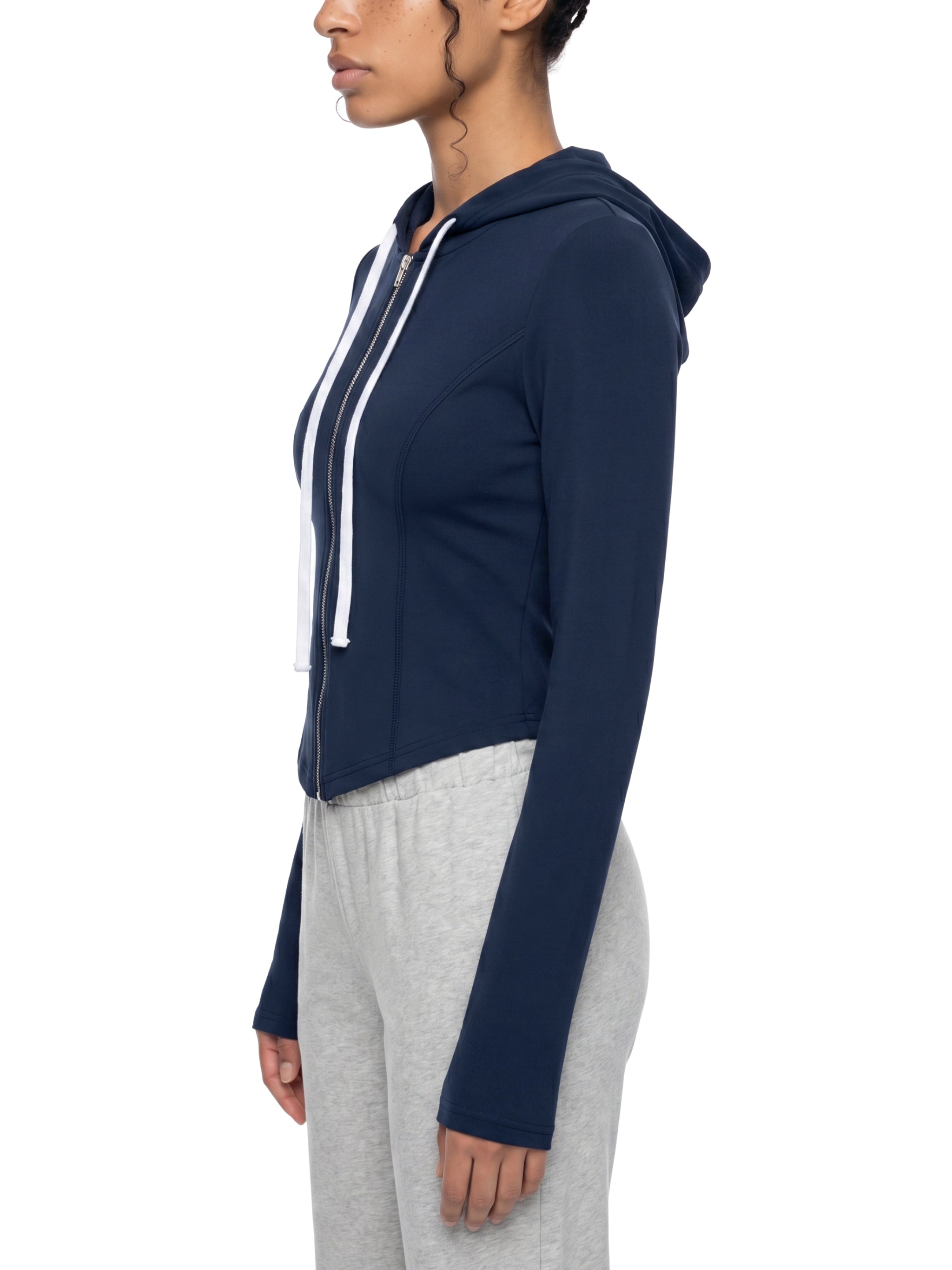 Women's Slim Cropped Full-Zip Hoodie – Fitted Athleisure Sweatshirt