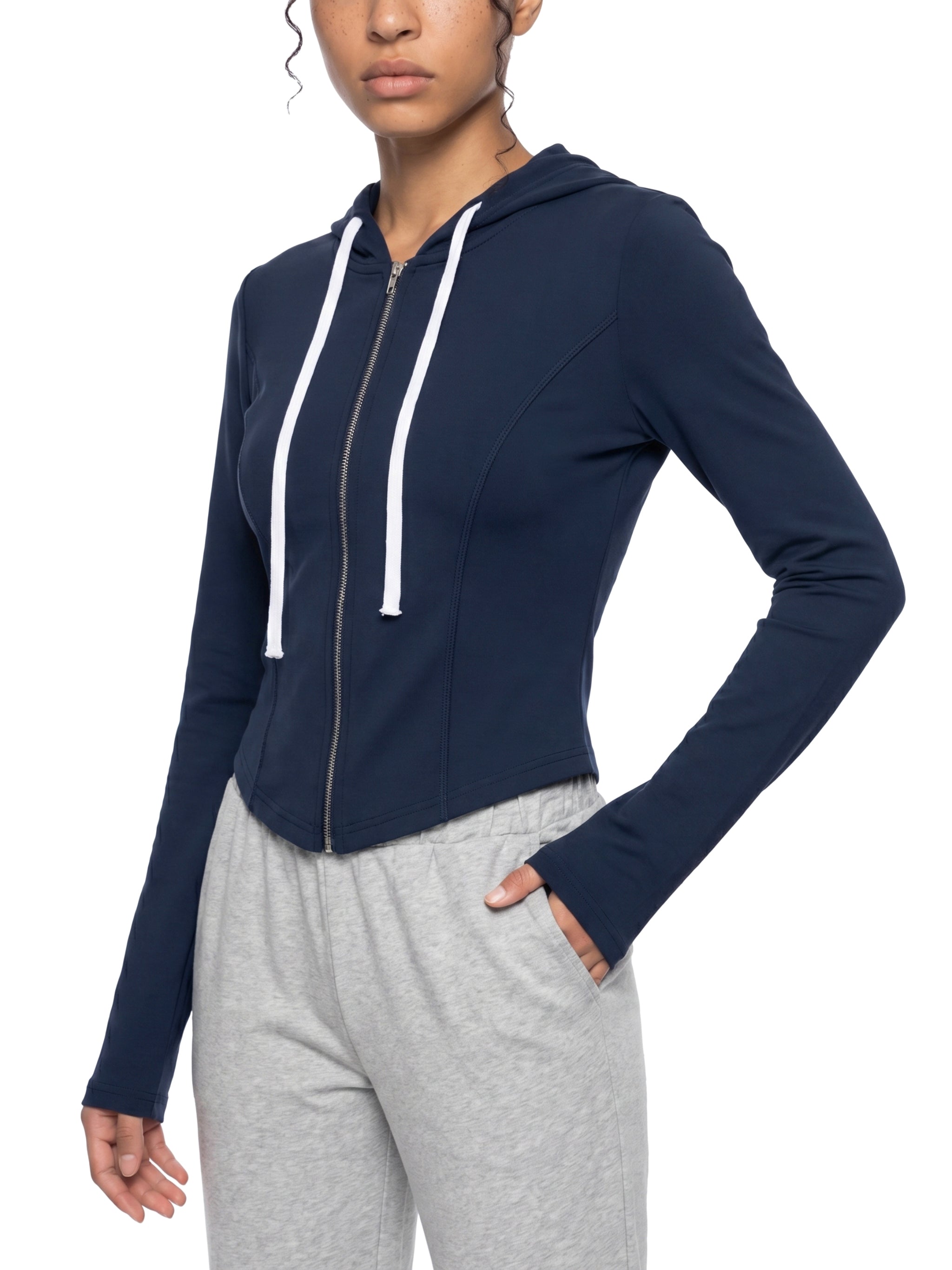 Women's Slim Cropped Full-Zip Hoodie – Fitted Athleisure Sweatshirt