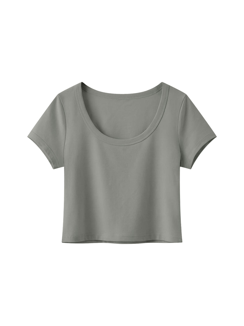 Women's Solid Color Slim Crop T-Shirt – Fitted Everyday Essential Crop Top