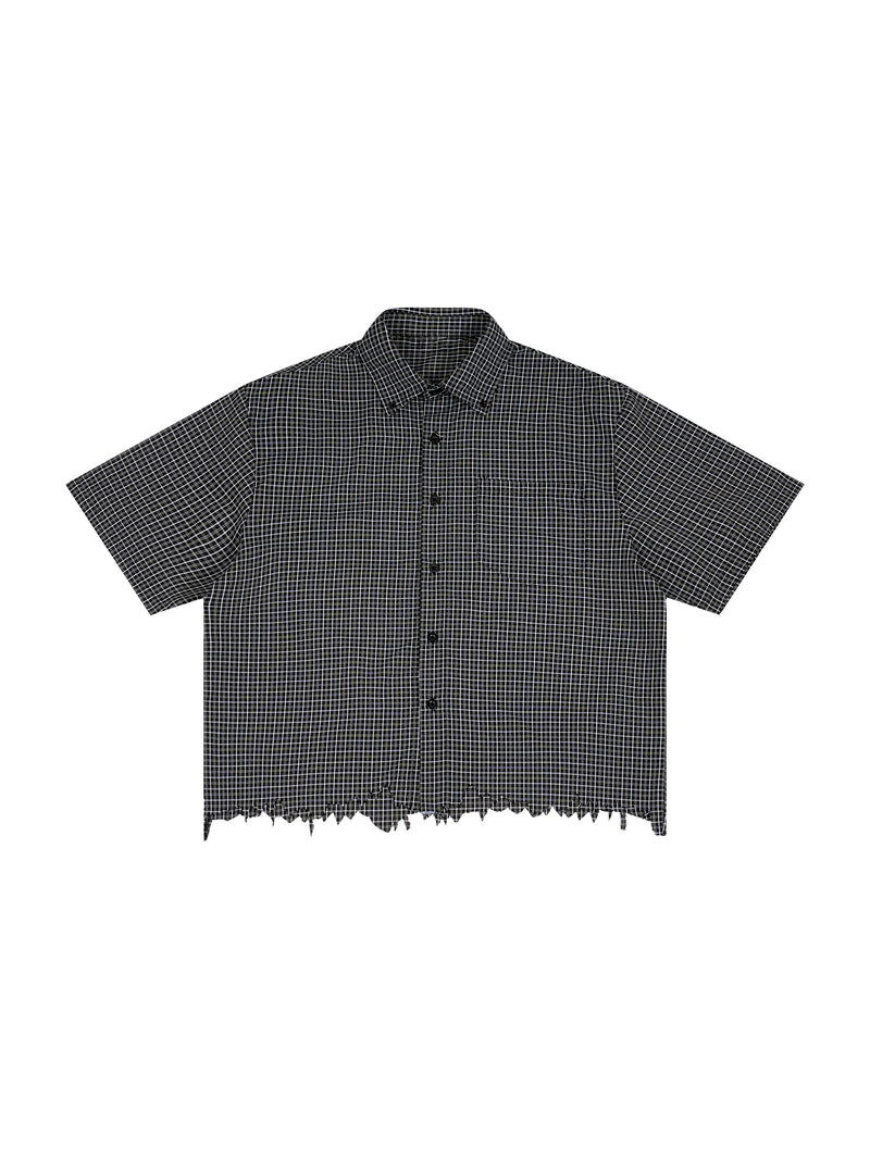 Unisex Distressed Plaid Boxy Shirt – Oversized Vintage Streetwear Flannel