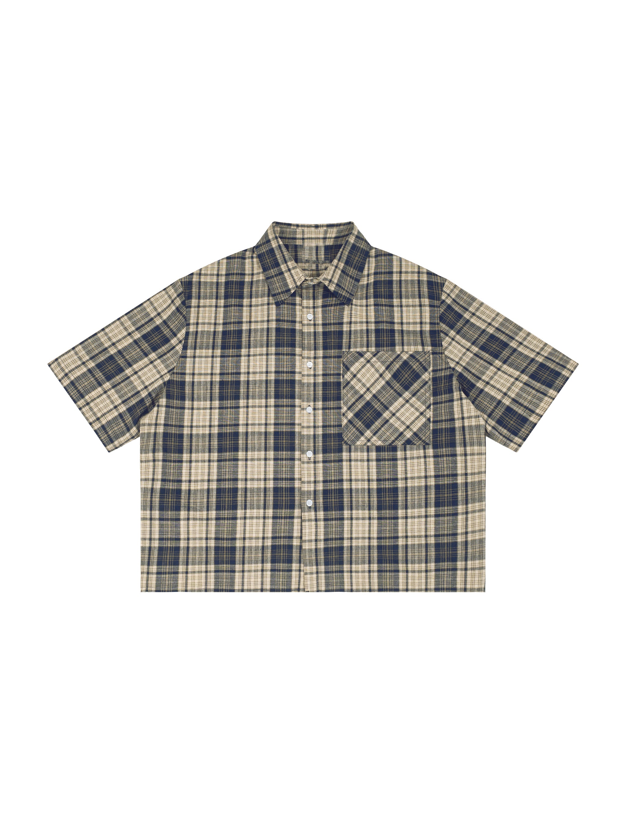 Unisex Plaid Boxy Short Sleeve Shirt – Oversized Casual Button-Up Shirt