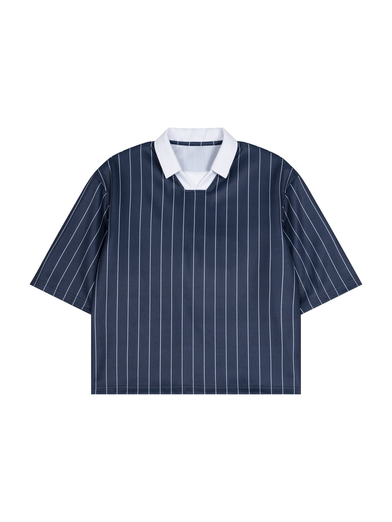 Unisex Pinstripe Collared Soccer Jersey – Oversized Retro Soccer Shirt