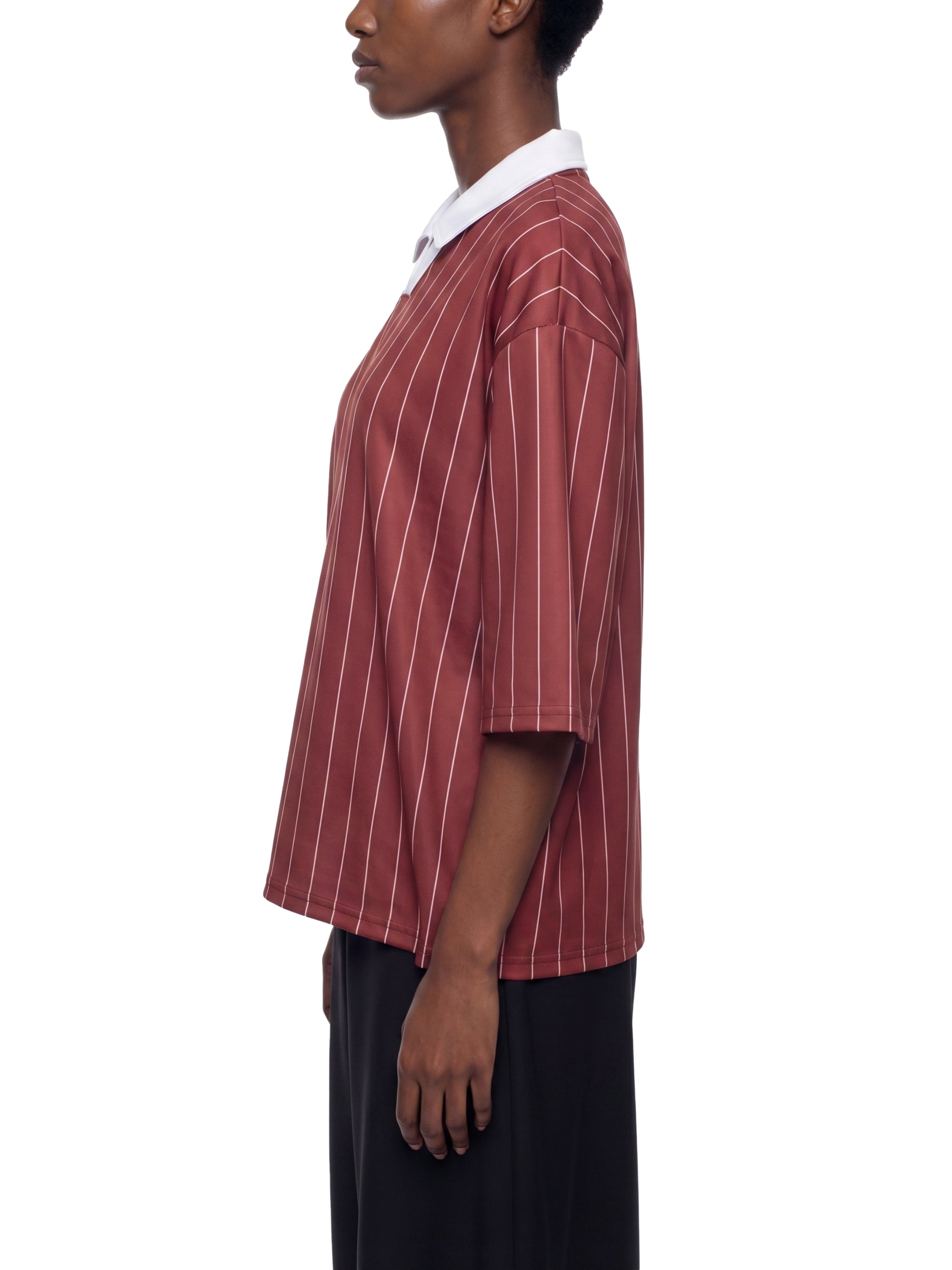 Unisex Pinstripe Collared Soccer Jersey – Oversized Retro Soccer Shirt