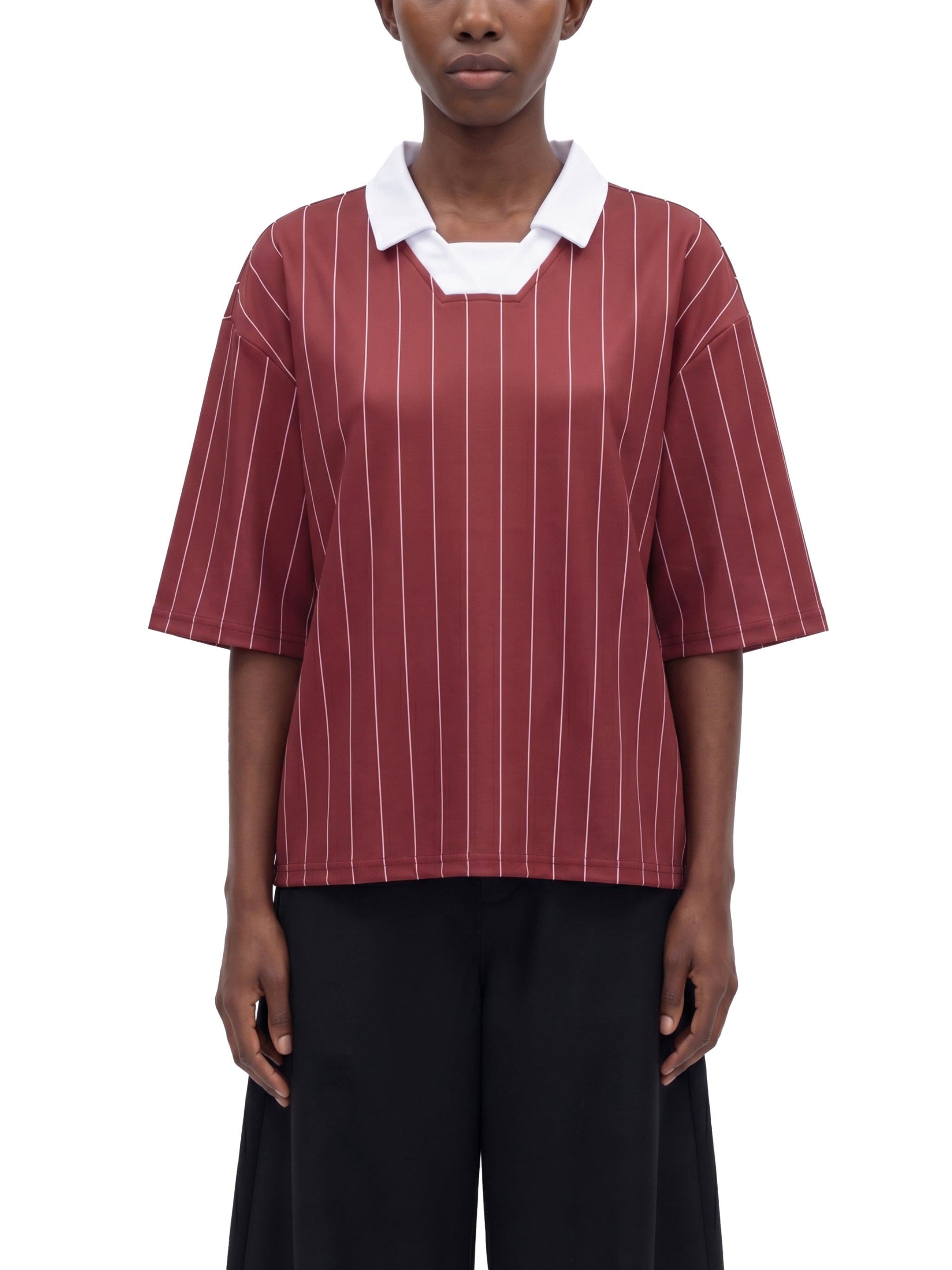 Unisex Pinstripe Collared Soccer Jersey – Oversized Retro Soccer Shirt