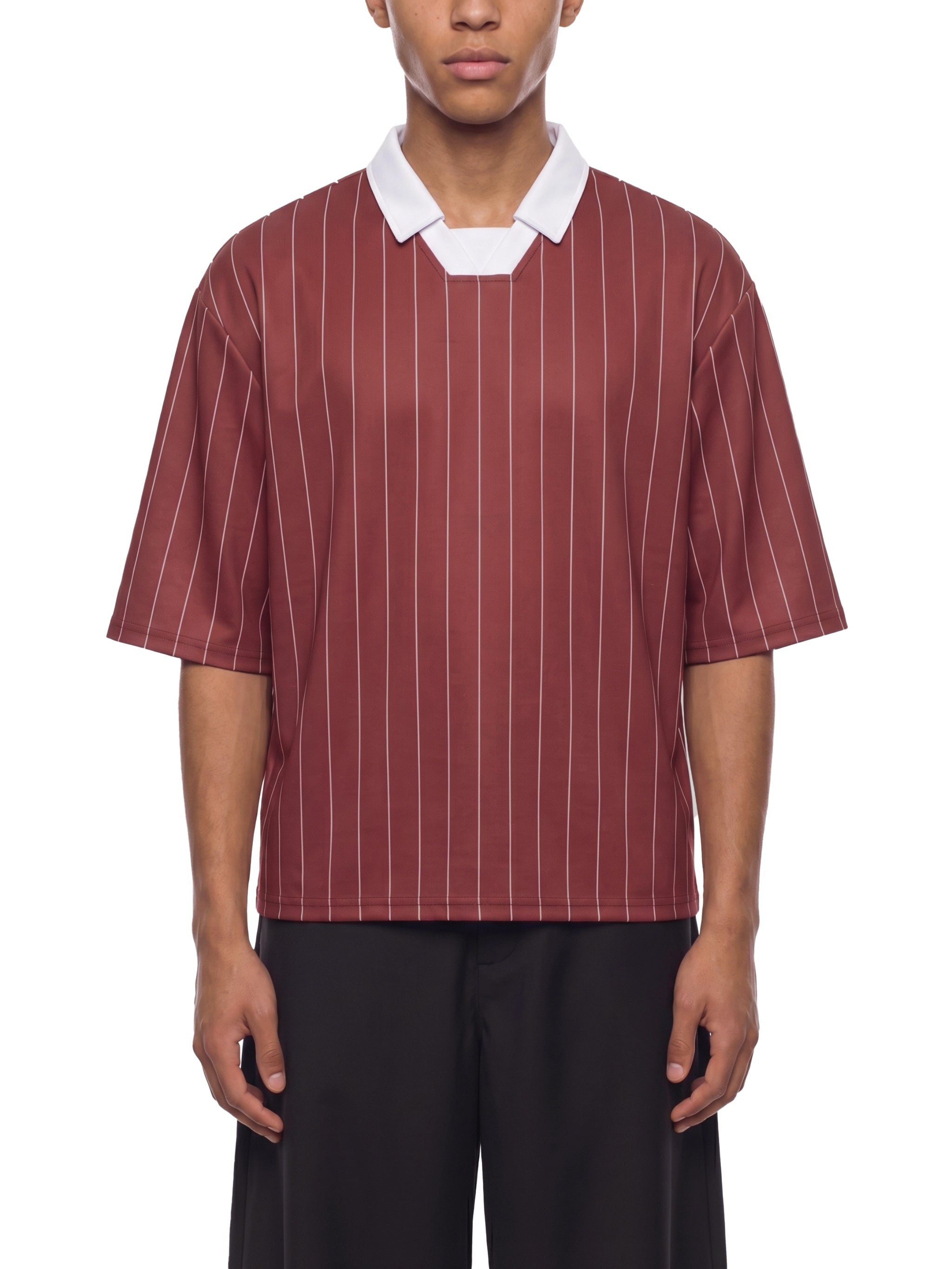 Unisex Pinstripe Collared Soccer Jersey – Oversized Retro Soccer Shirt