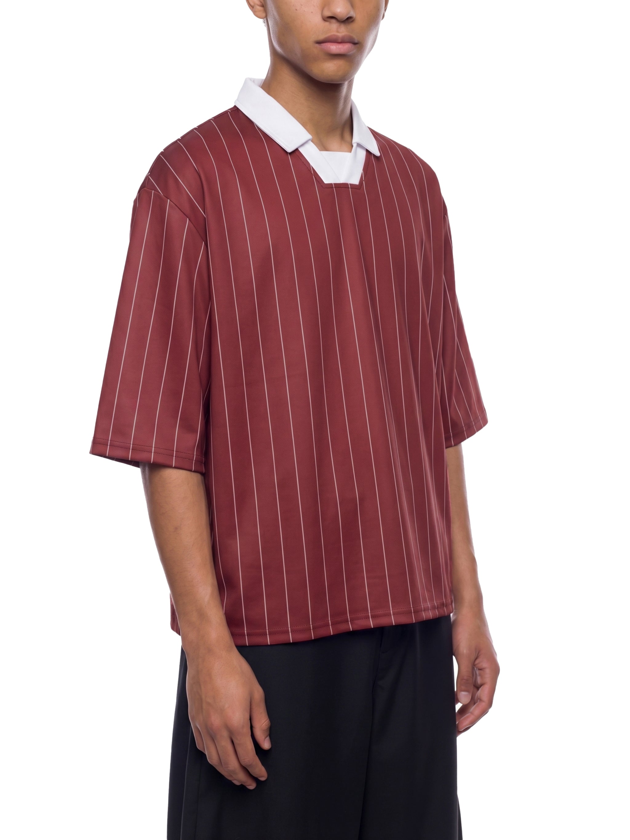 Unisex Pinstripe Collared Soccer Jersey – Oversized Retro Soccer Shirt