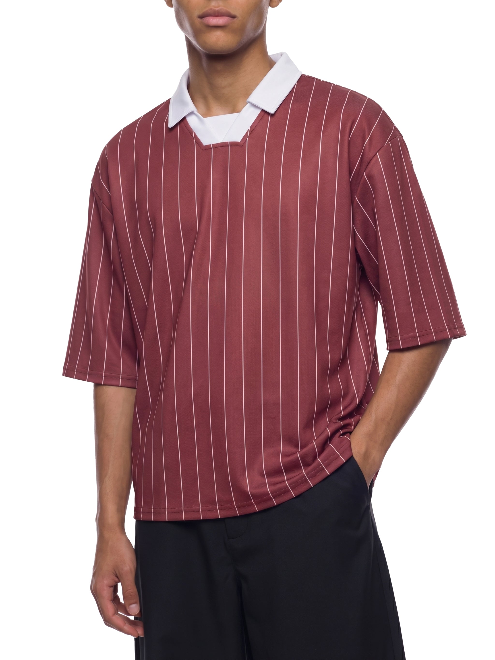 Unisex Pinstripe Collared Soccer Jersey – Oversized Retro Soccer Shirt