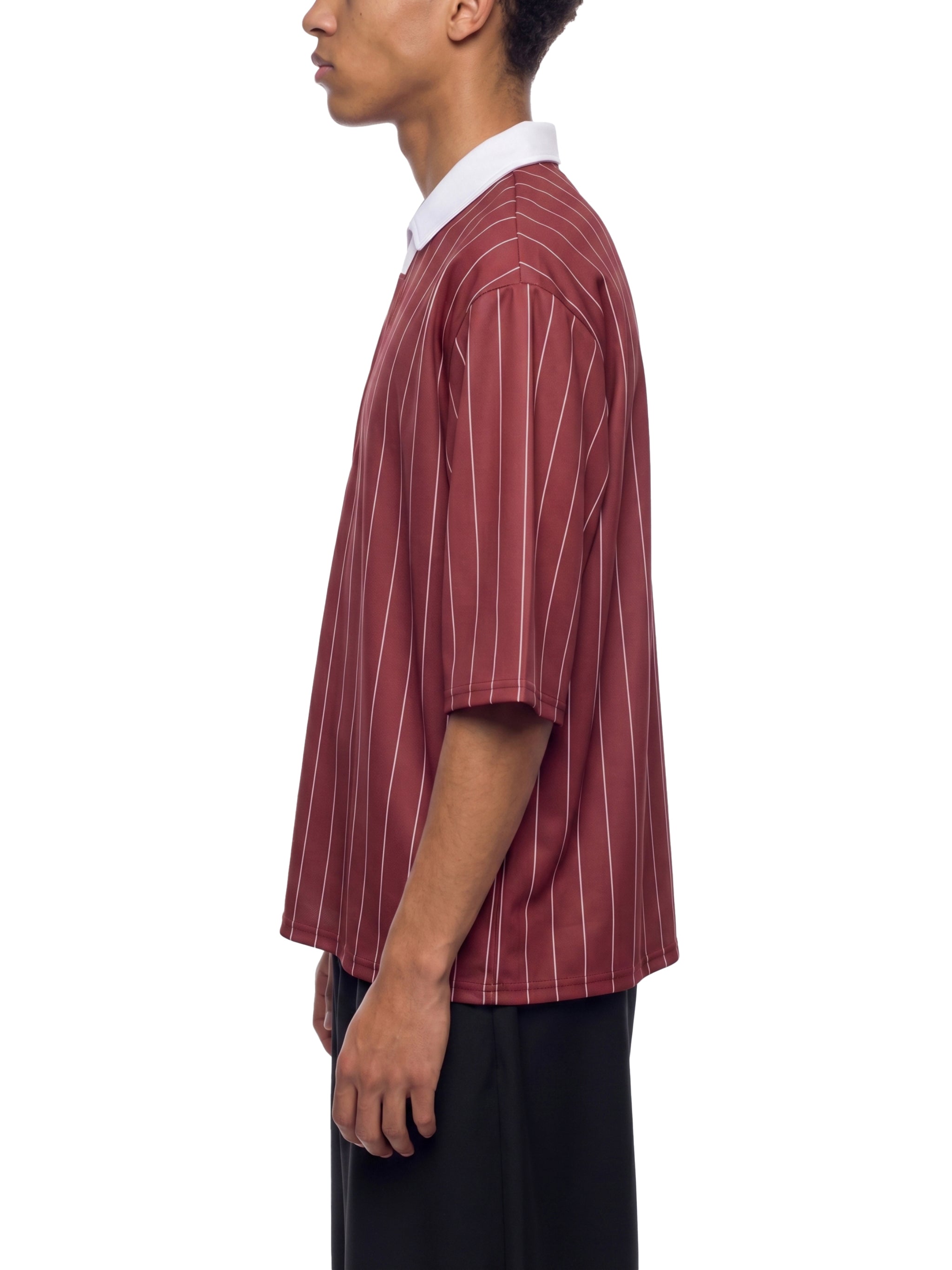 Unisex Pinstripe Collared Soccer Jersey – Oversized Retro Soccer Shirt