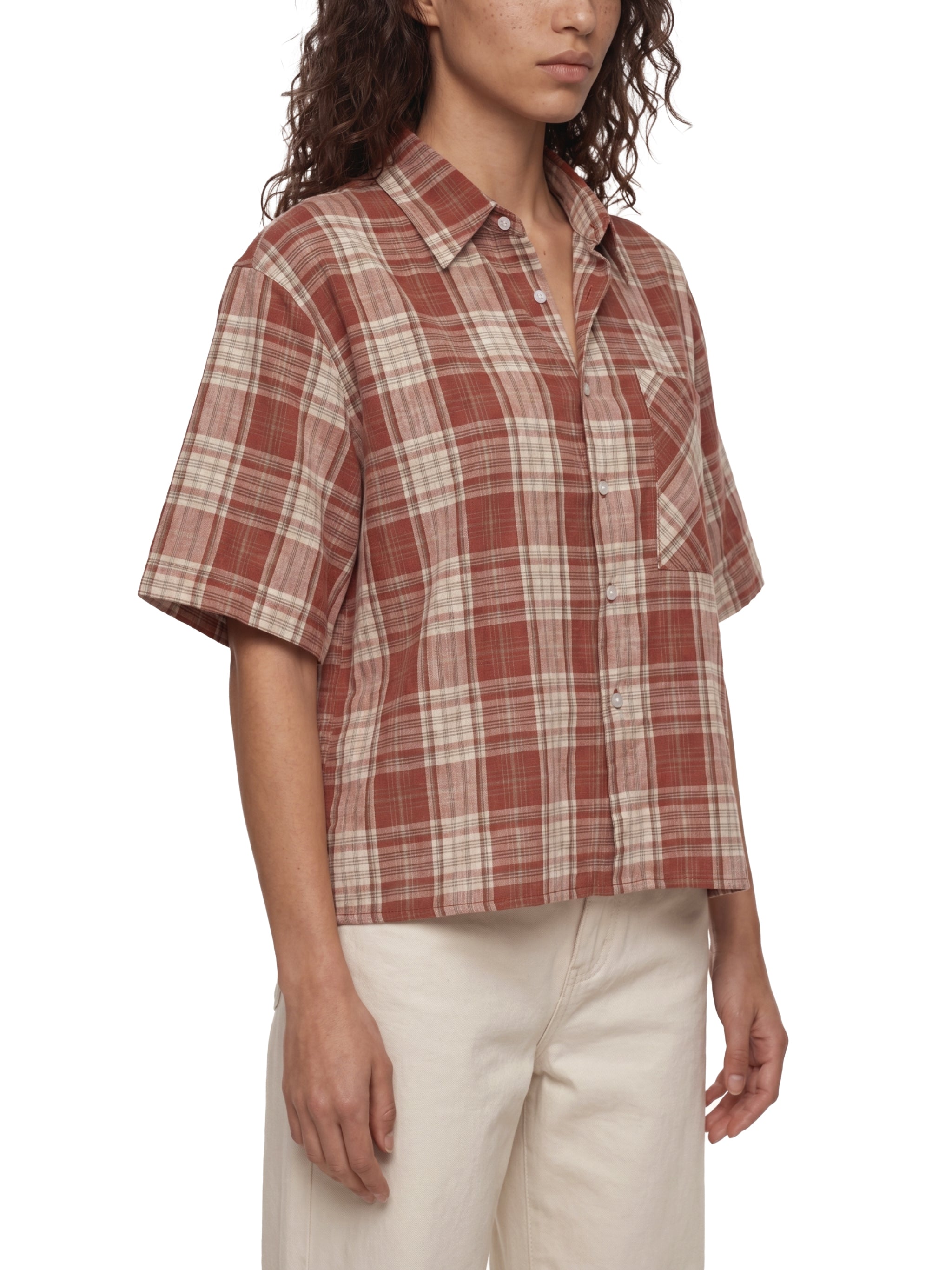 Unisex Plaid Boxy Short Sleeve Shirt – Oversized Casual Button-Up Shirt