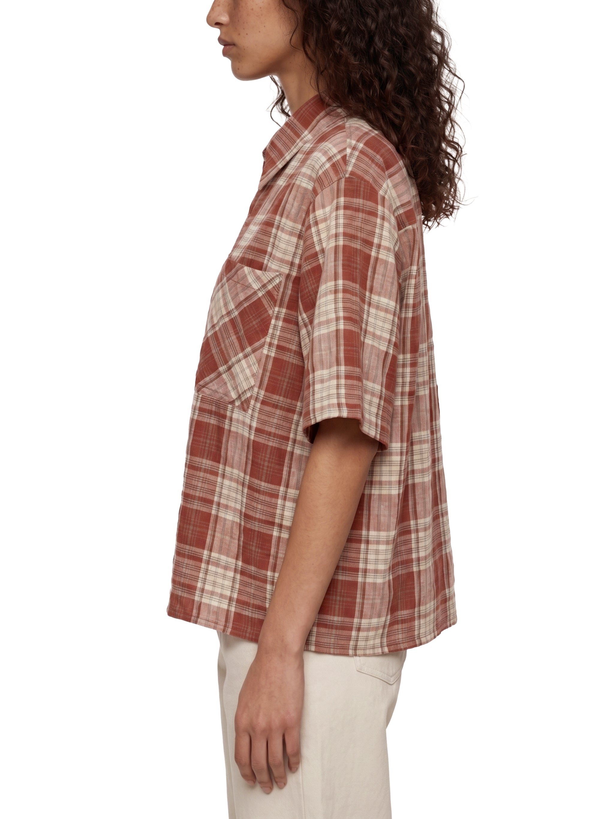 Unisex Plaid Boxy Short Sleeve Shirt – Oversized Casual Button-Up Shirt