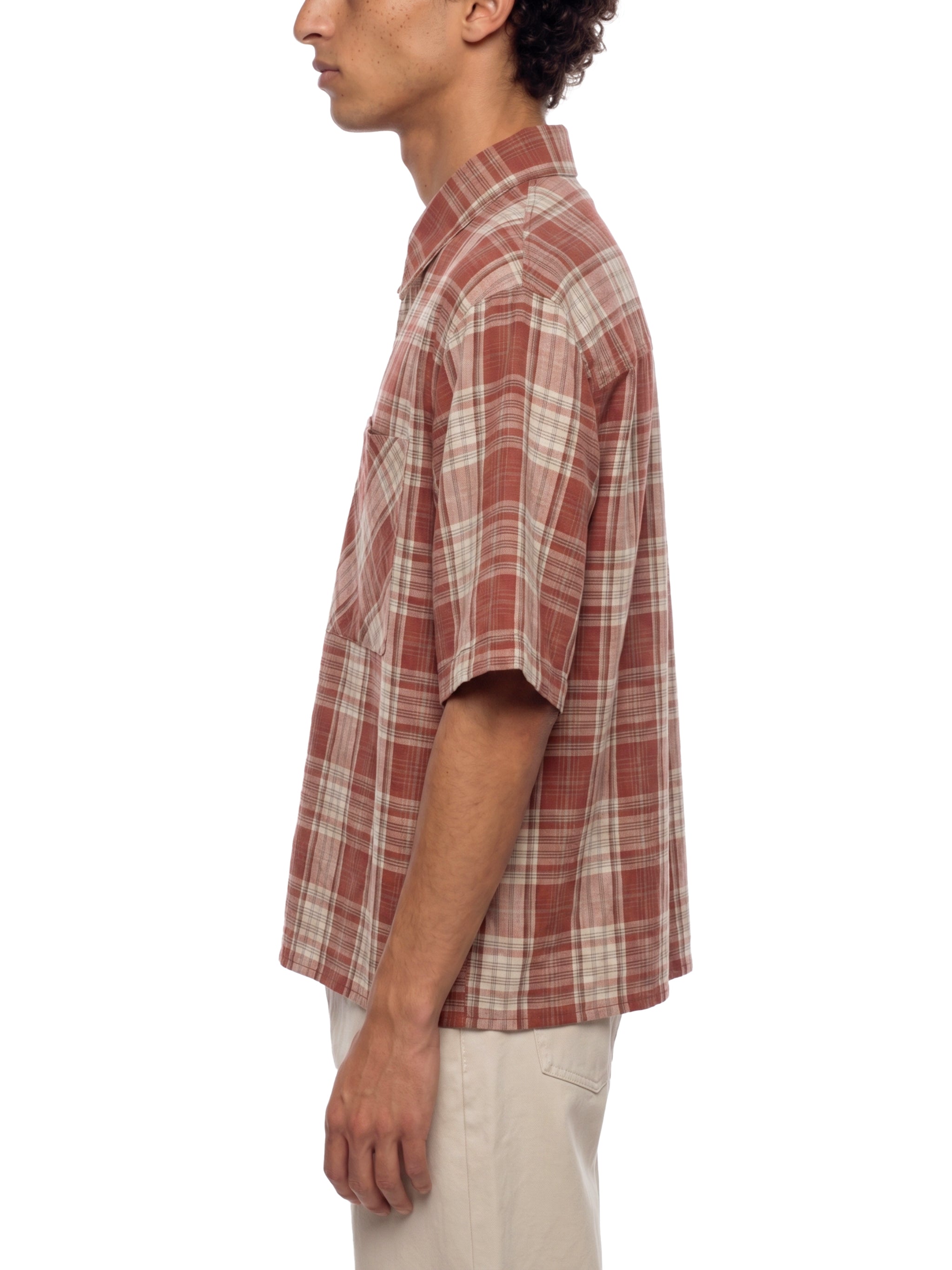 Unisex Plaid Boxy Short Sleeve Shirt – Oversized Casual Button-Up Shirt