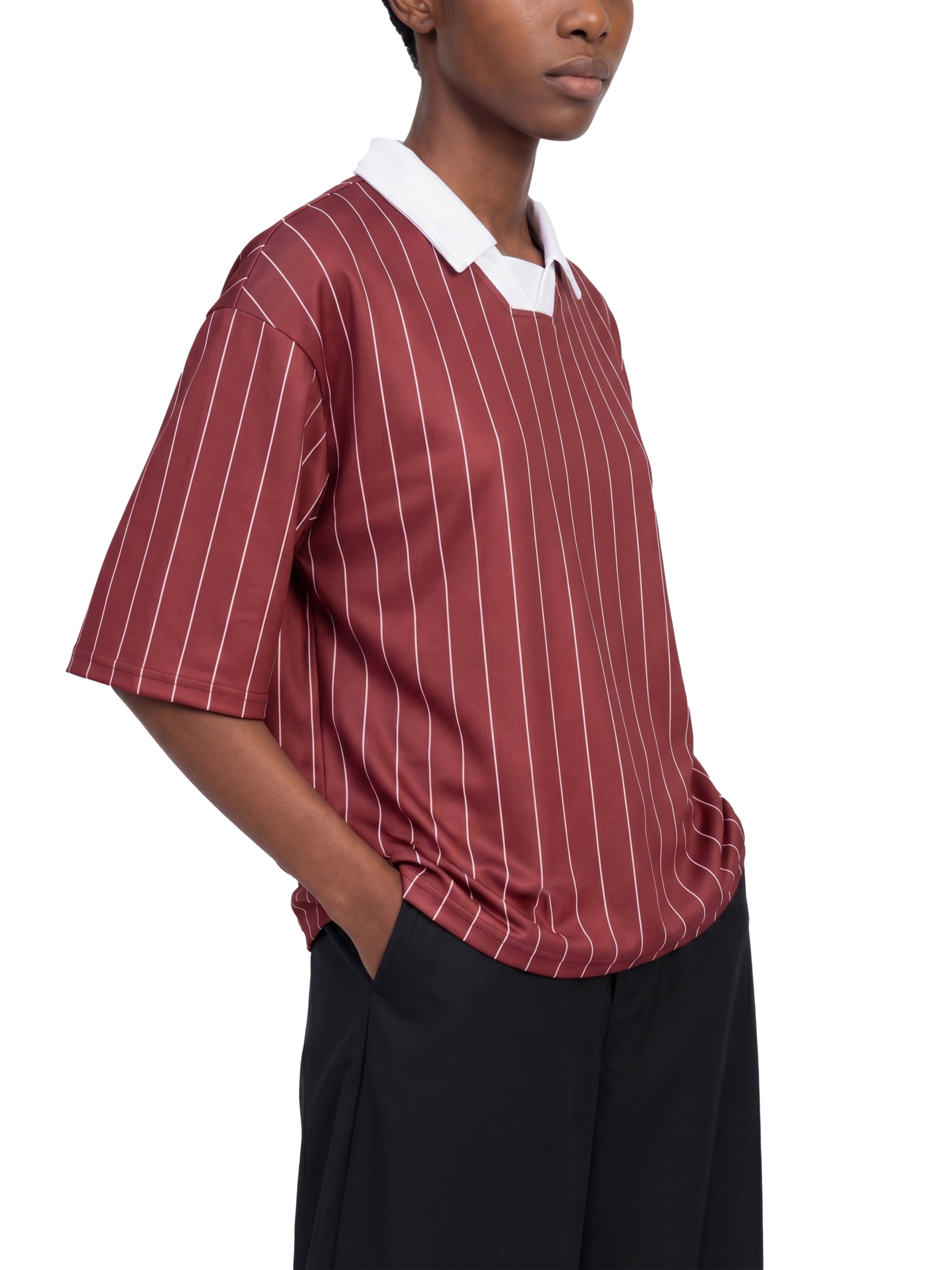 Unisex Pinstripe Collared Soccer Jersey – Oversized Retro Soccer Shirt